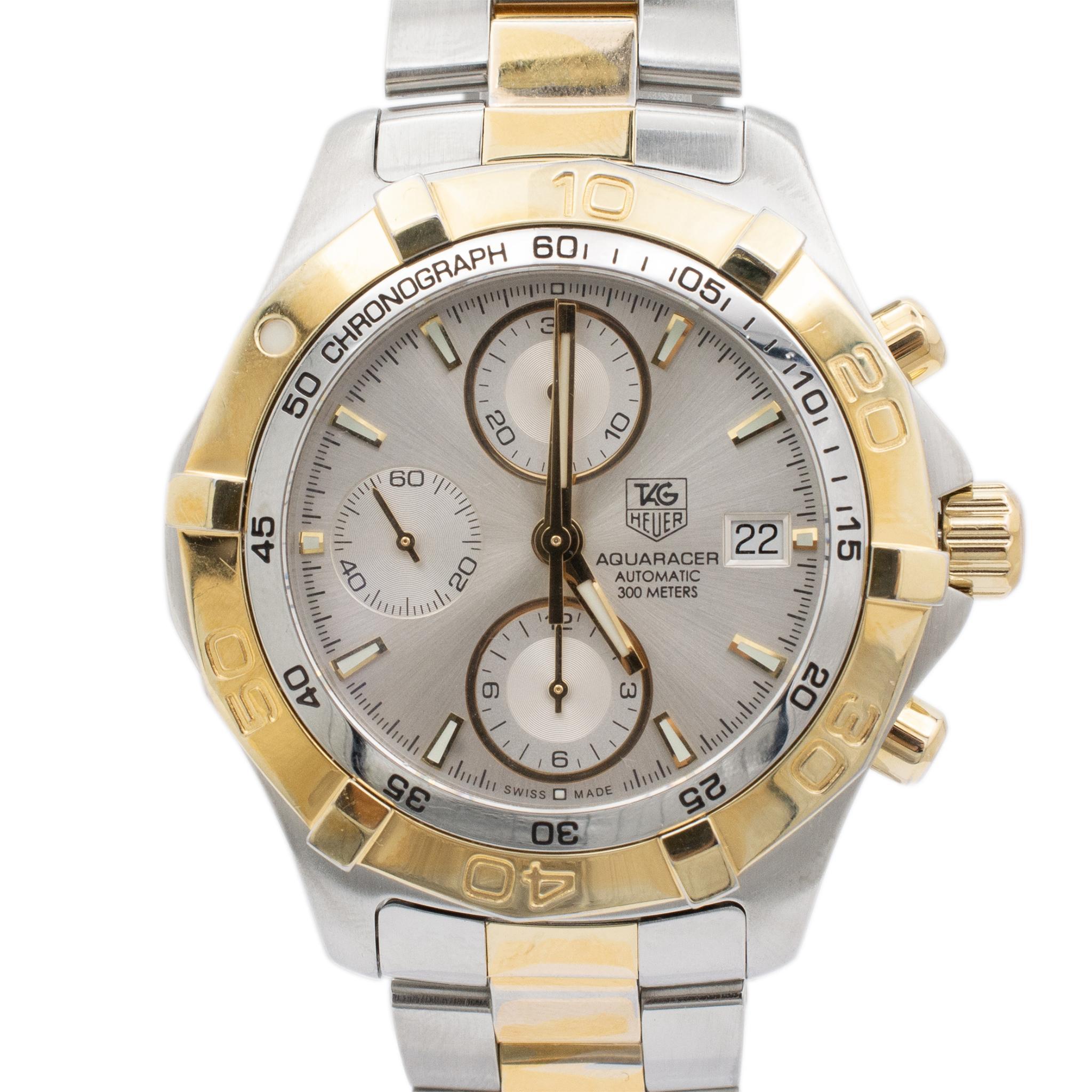 TAG Heuer Aquaracer Date CAF2120 41MM Chronograph Two Tone Stainless Steel Hommes Excellent état à Houston, TX