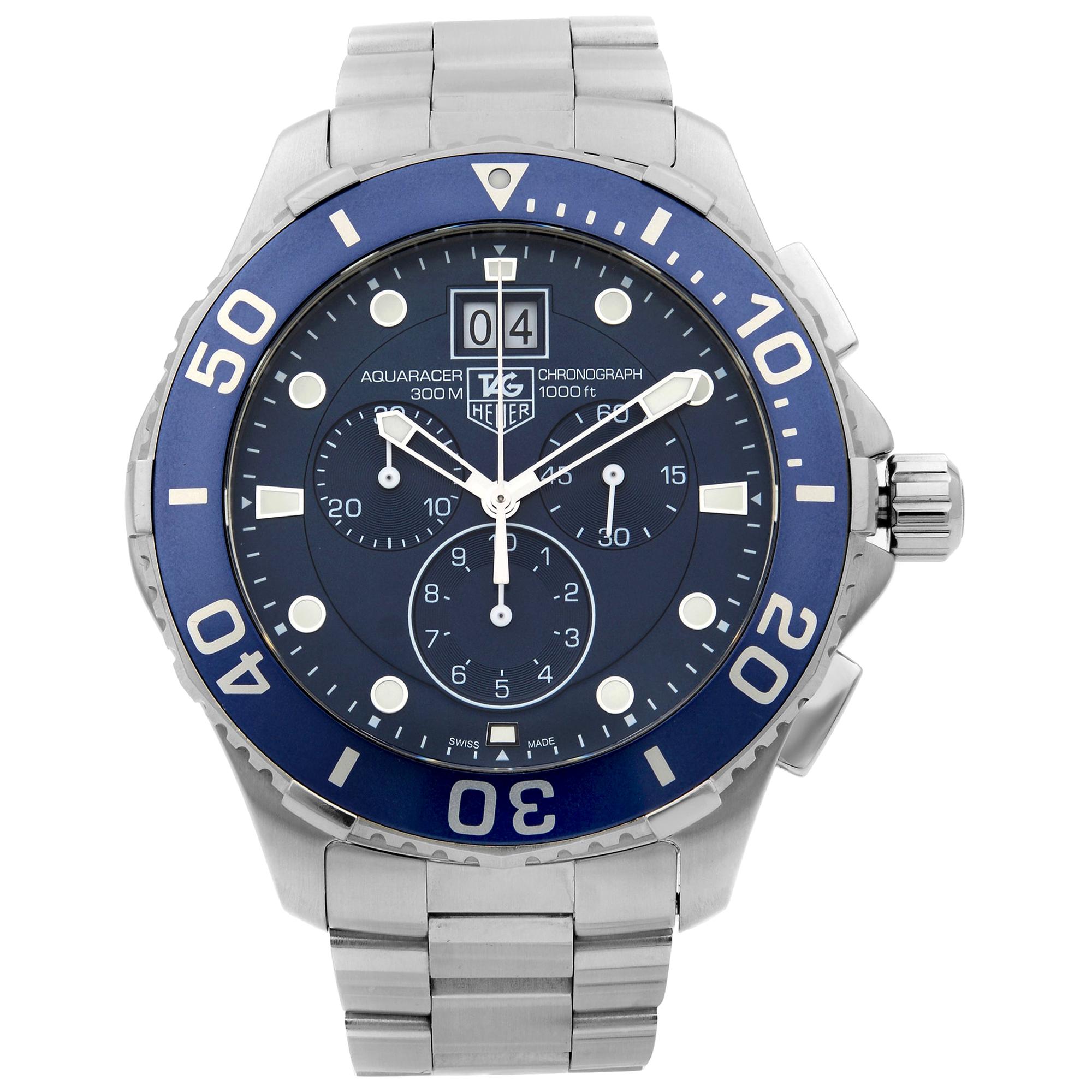 TAG Heuer Aquaracer Grande Date Chrono Steel Blue Dial Mens Watch CAN1011.BA0821