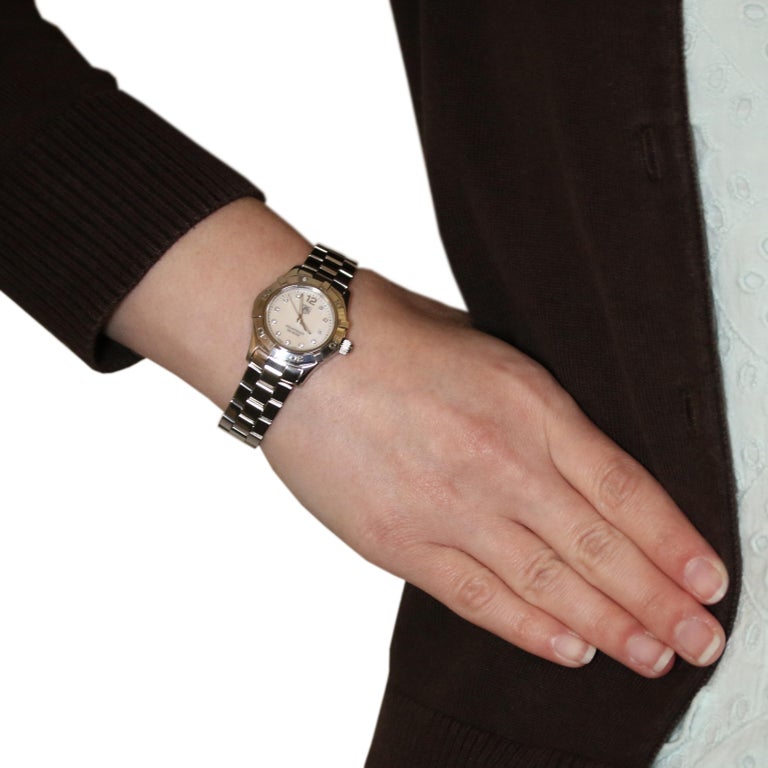 Tag Heuer Aquaracer Ladies Watch Stainless Steel Quartz 2 Year Warranty Waf1415 At 1stdibs The aquaracer's unique double security clasp and unidirectional turning bezel protect you so that you can take risks and count on the ultimate precision. tag heuer aquaracer ladies watch stainless steel quartz 2 year warranty waf1415