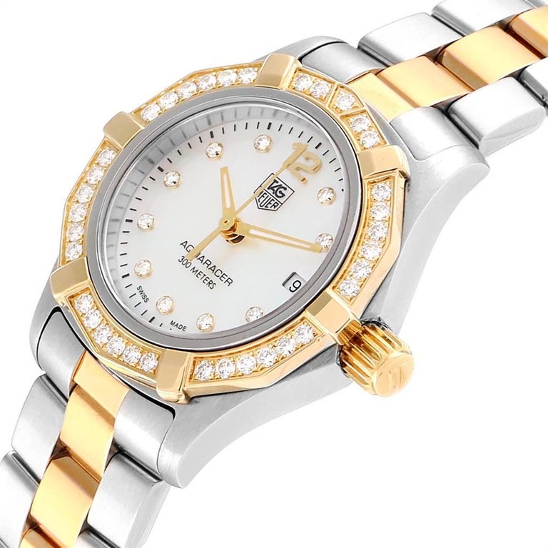 tag heuer aquaracer diamond mother of pearl bracelet watch