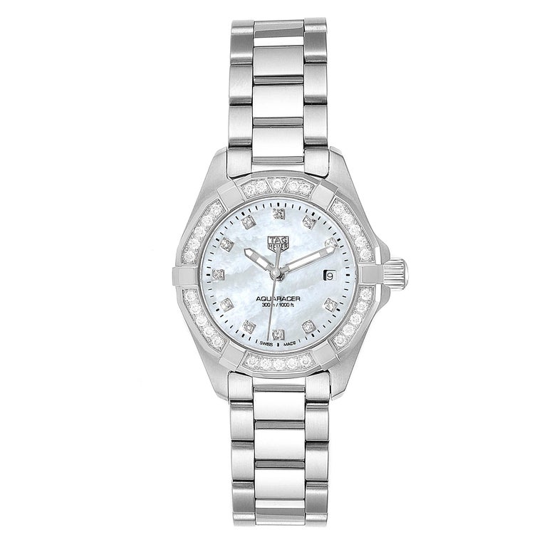 Tag Heuer Aquaracer Mother Of Pearl Diamond Ladies Watch Wbd1415 For Sale At 1stdibs