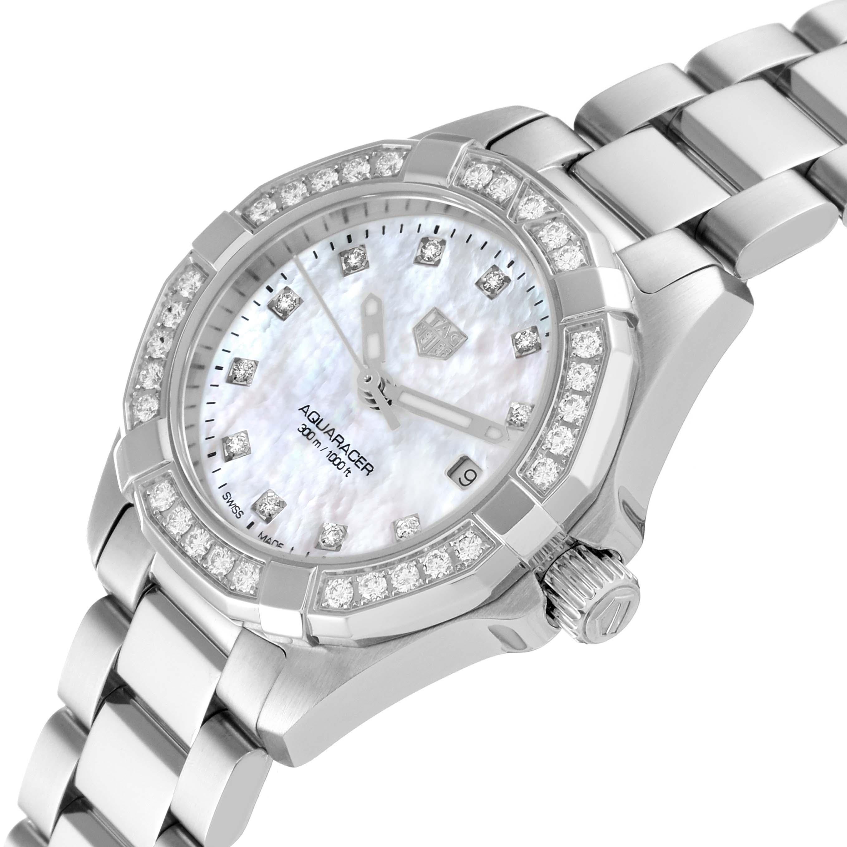 Women's Tag Heuer Aquaracer Mother of Pearl Diamond Steel Ladies Watch WBD1415 Box Card For Sale