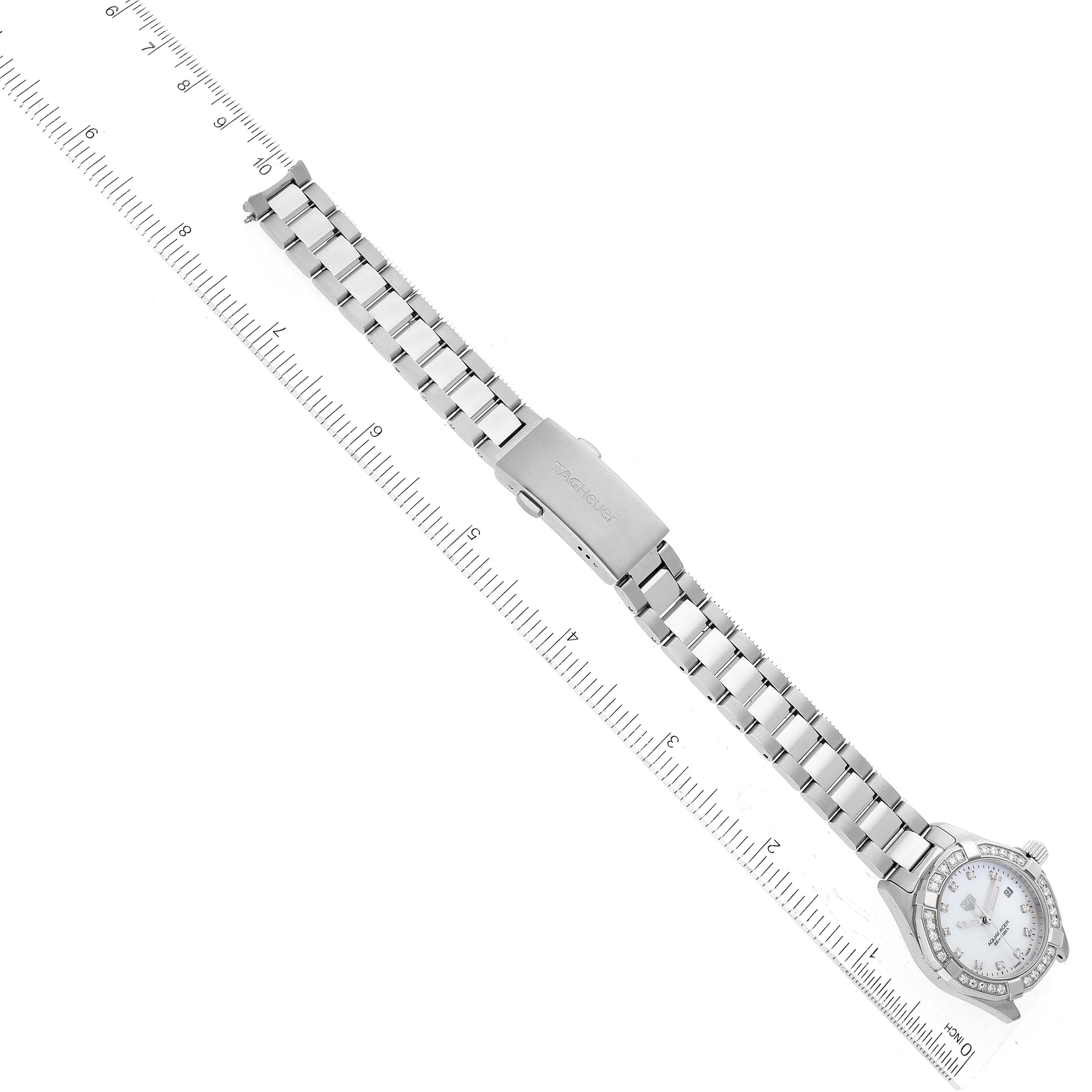 Tag Heuer Aquaracer Mother of Pearl Diamond Steel Ladies Watch WBD1415 Box Card For Sale 3