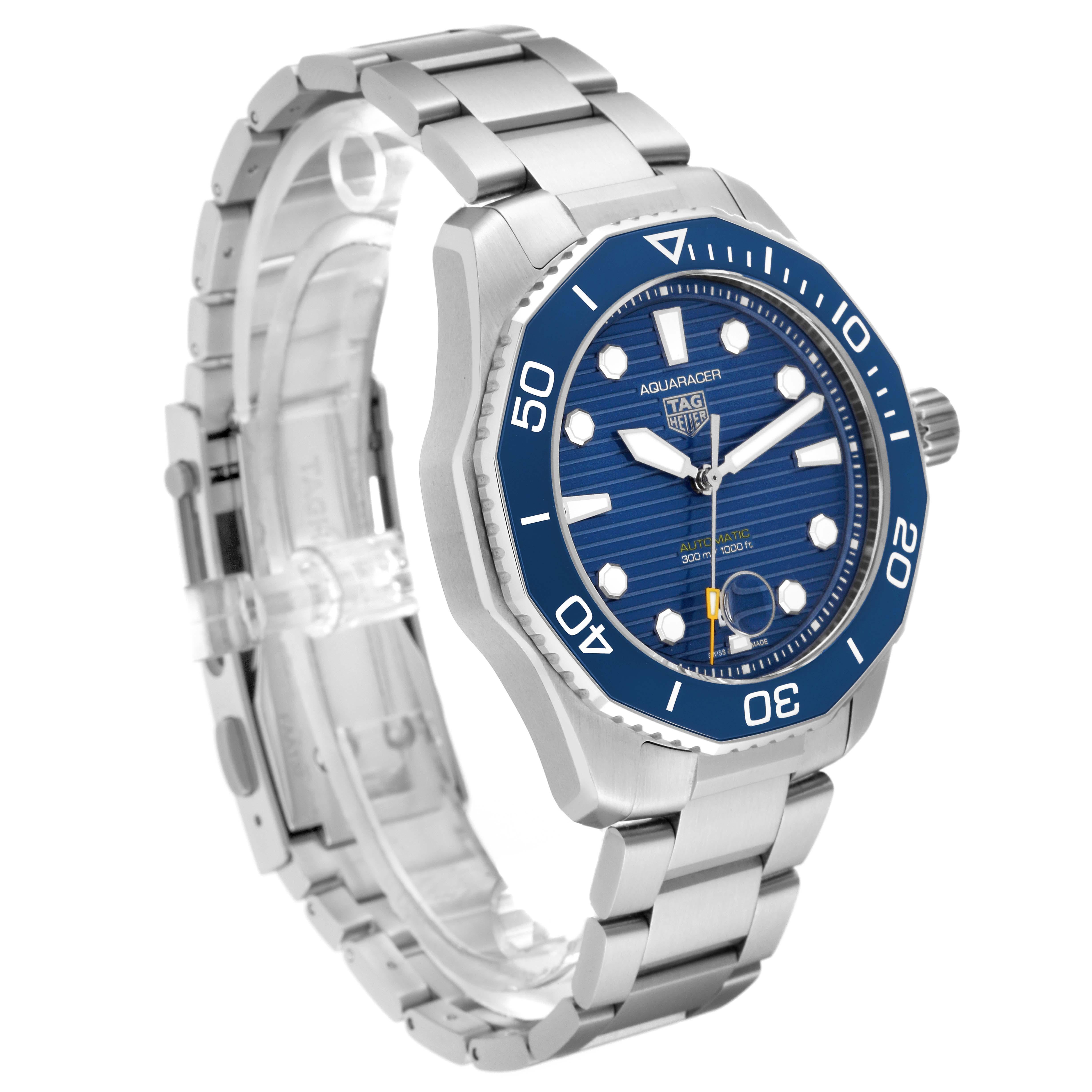 Tag Heuer Aquaracer Professional 300 Blue Dial Steel Mens Watch WBP201B Box Card For Sale 7