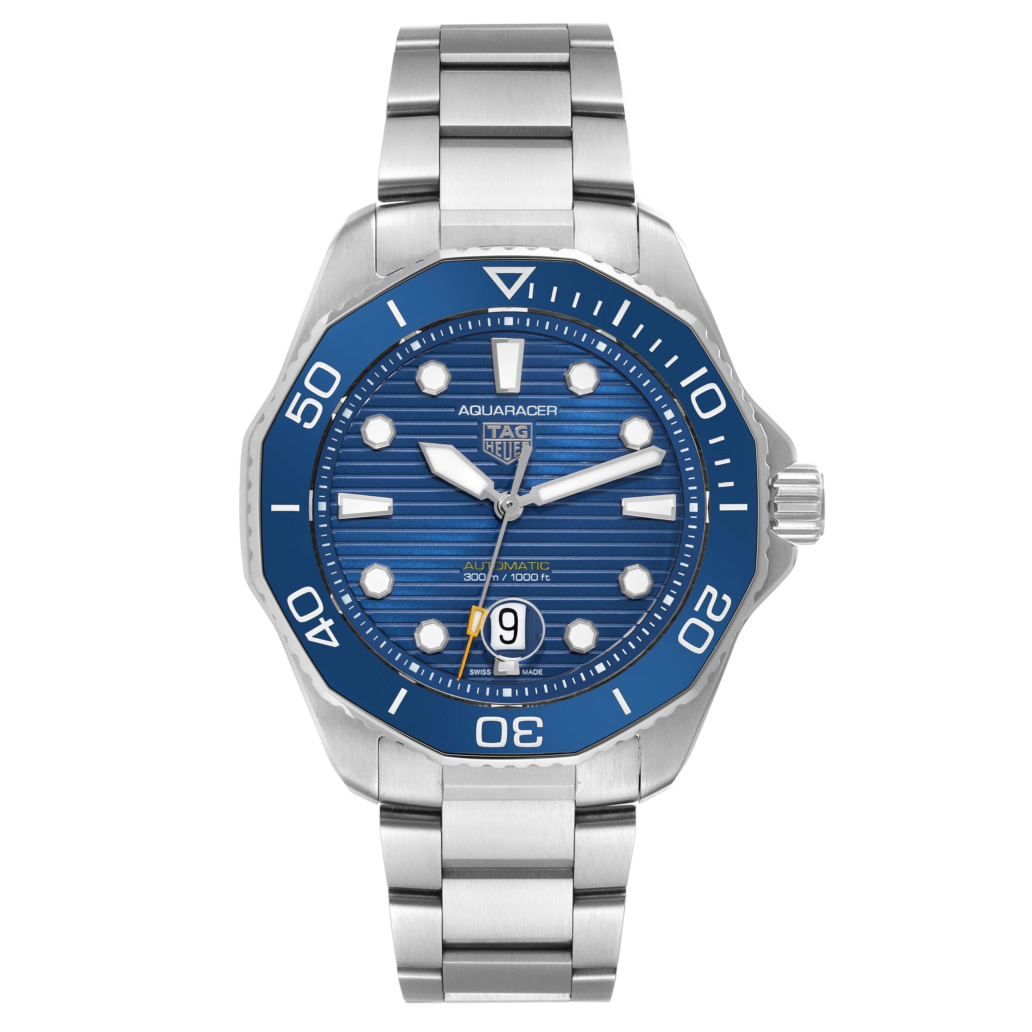 Tag Heuer Aquaracer Professional 300 Blue Dial Steel Mens Watch WBP201B Box Card In Excellent Condition For Sale In Atlanta, GA