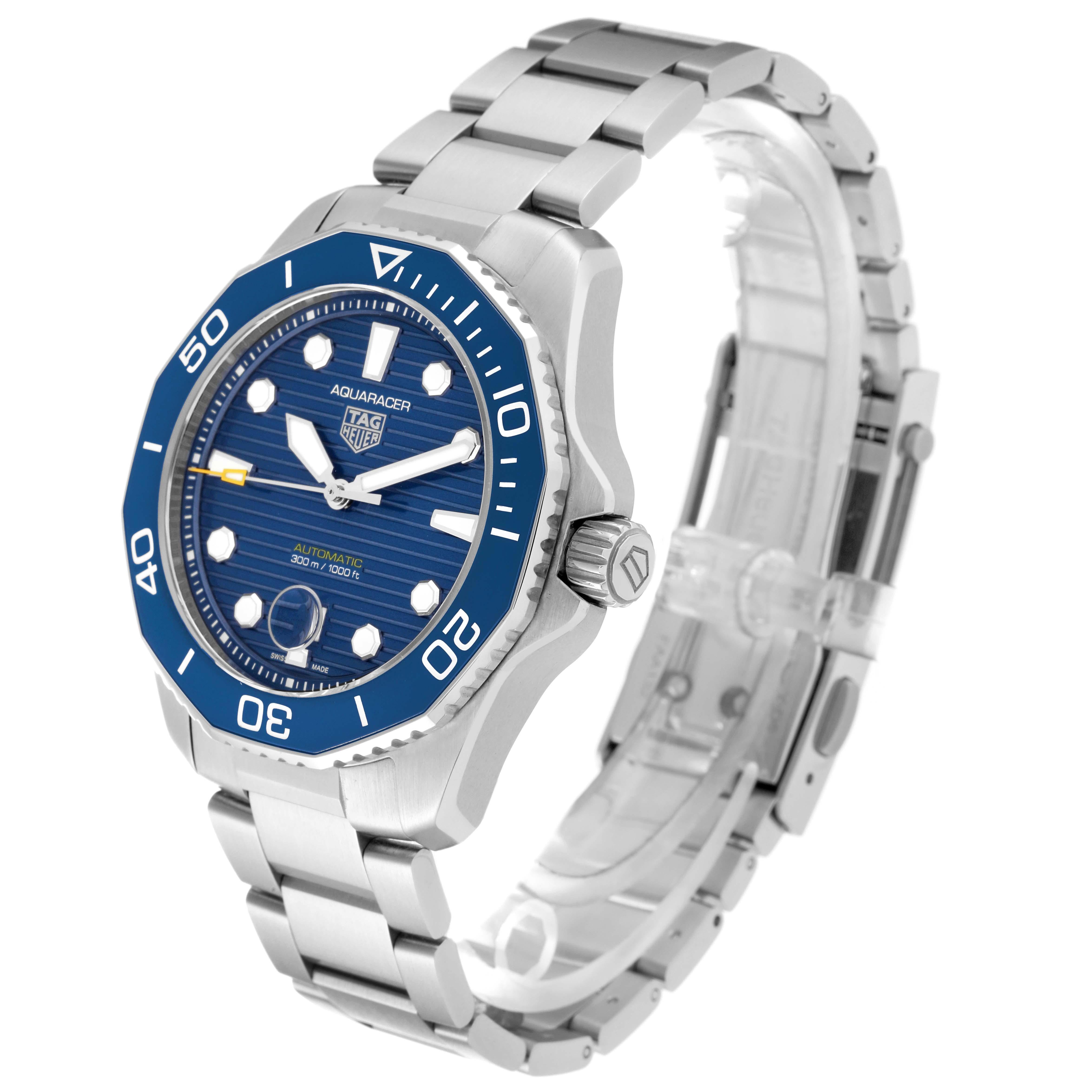 Tag Heuer Aquaracer Professional 300 Blue Dial Steel Mens Watch WBP201B Box Card For Sale 2