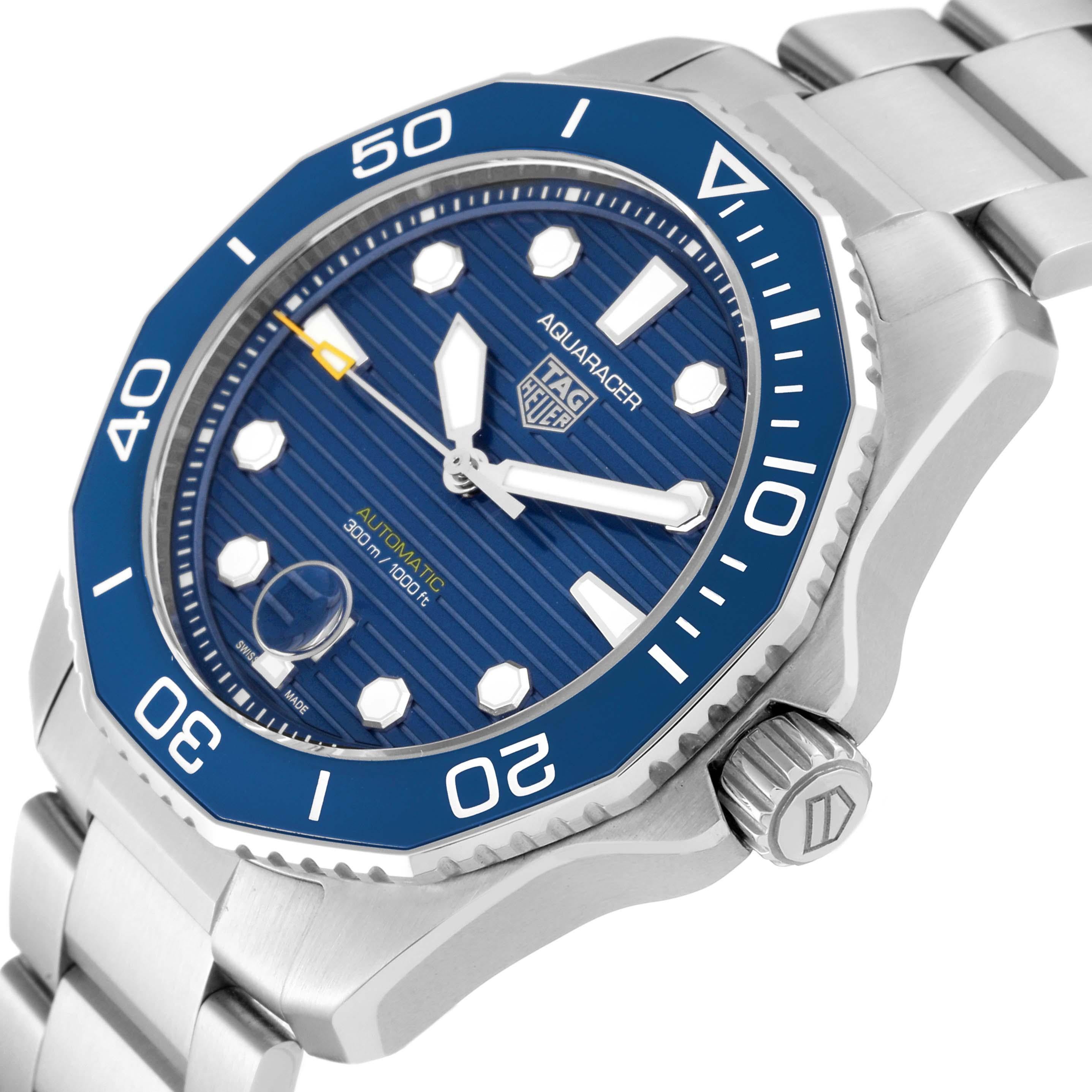 Tag Heuer Aquaracer Professional 300 Blue Dial Steel Mens Watch WBP201B Box Card For Sale 3