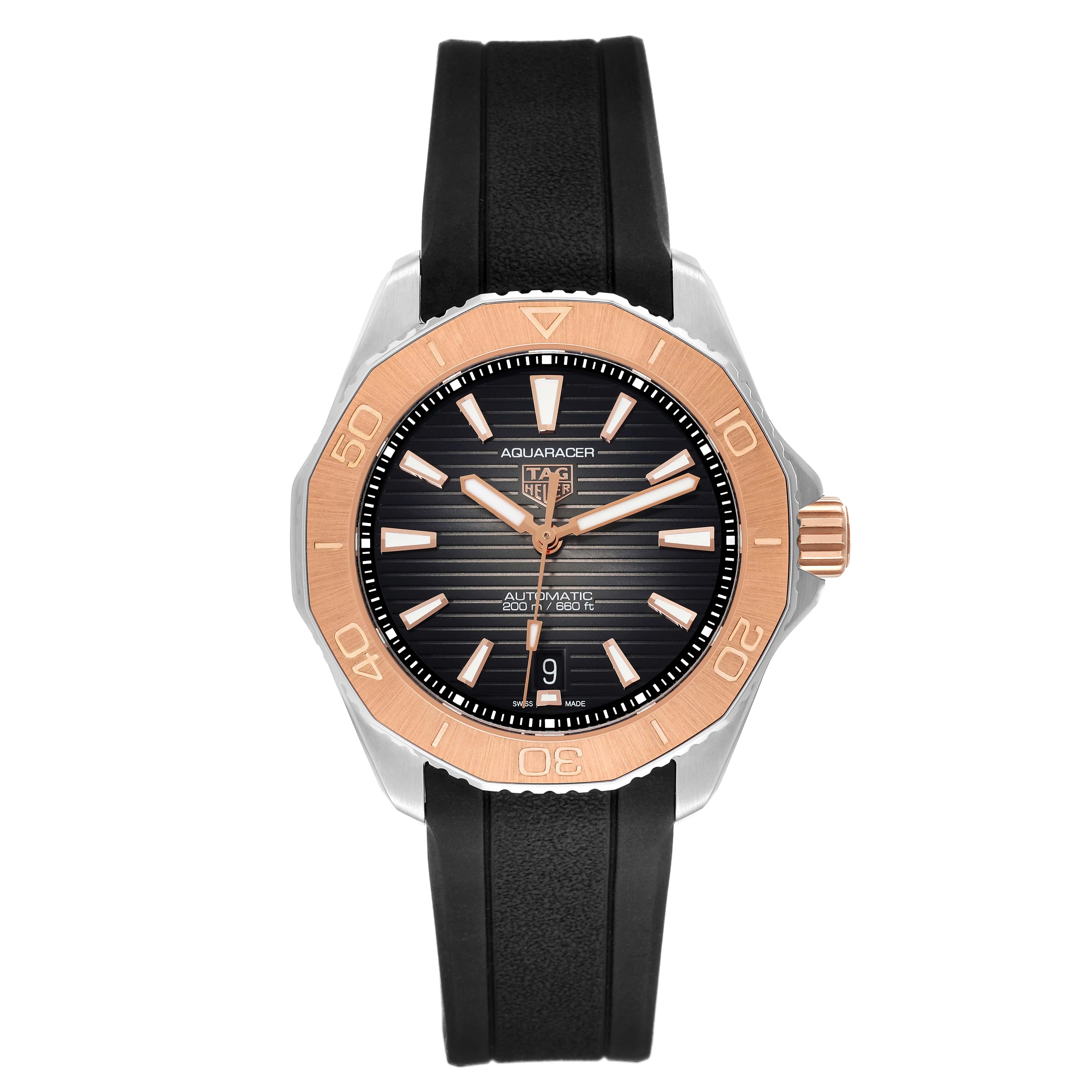 Tag Heuer Aquaracer Professional Steel Rose Gold Mens Watch WBP2151 Unworn. Automatic self-winding movement. Stainless steel case 40.0 mm in diameter. Stainless steel and 18k rose gold unidirectional rotating bezel. Scratch resistant sapphire