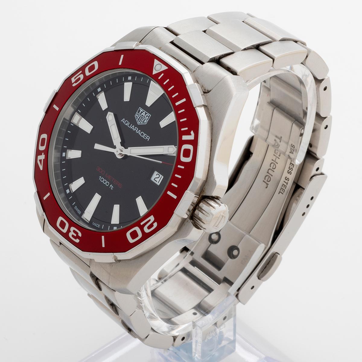 Tag Heuer Aquaracer Quartz Wristwstch Ref WAY101B. Rare Red Bezel, Yr 2017. In Excellent Condition In Canterbury, England