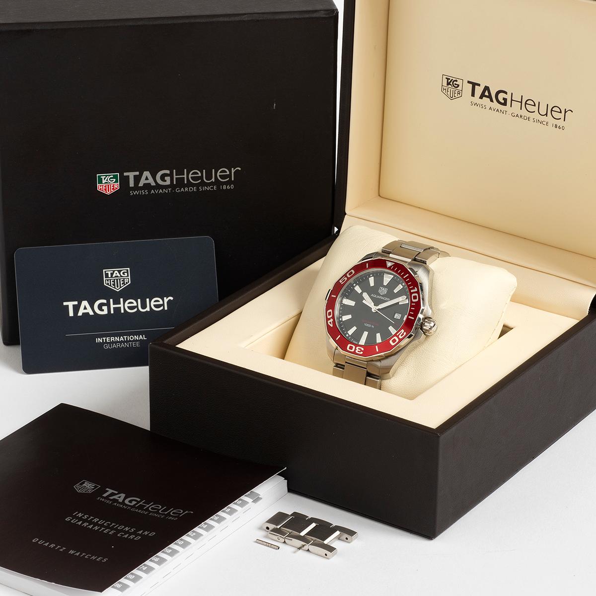 Tag Heuer Aquaracer Quartz Wristwstch Ref WAY101B. Rare Red Bezel, Yr 2017. 1