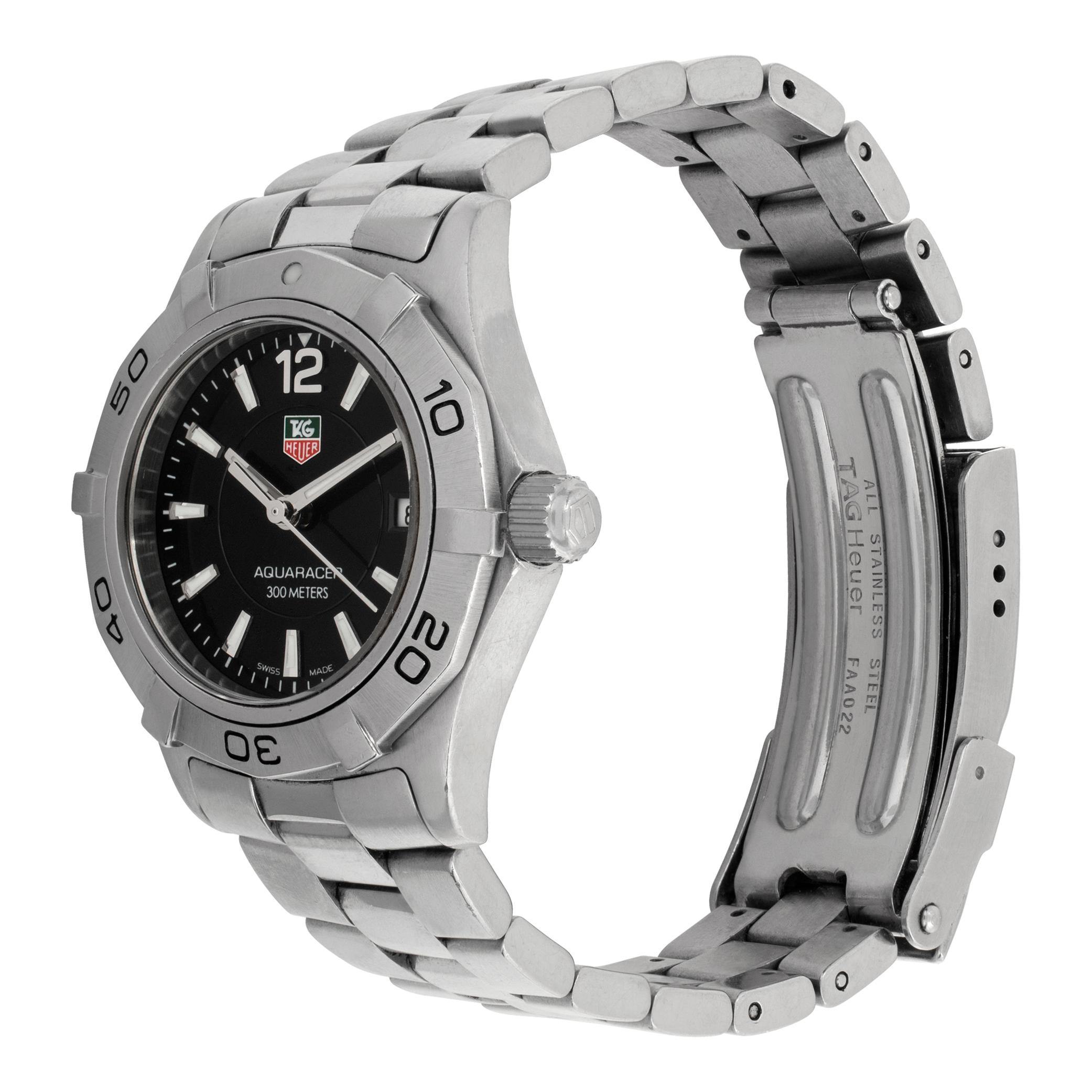 Tag Heuer Aquaracer in stainless steel. Quartz w/ date. 27 mm case size. With box. Ref waf1410. Fine Pre-owned Tag Heuer Watch.

 Certified preowned Sport Tag Heuer Aquaracer waf1410 watch is made out of Stainless steel on a Stainless Steel bracelet