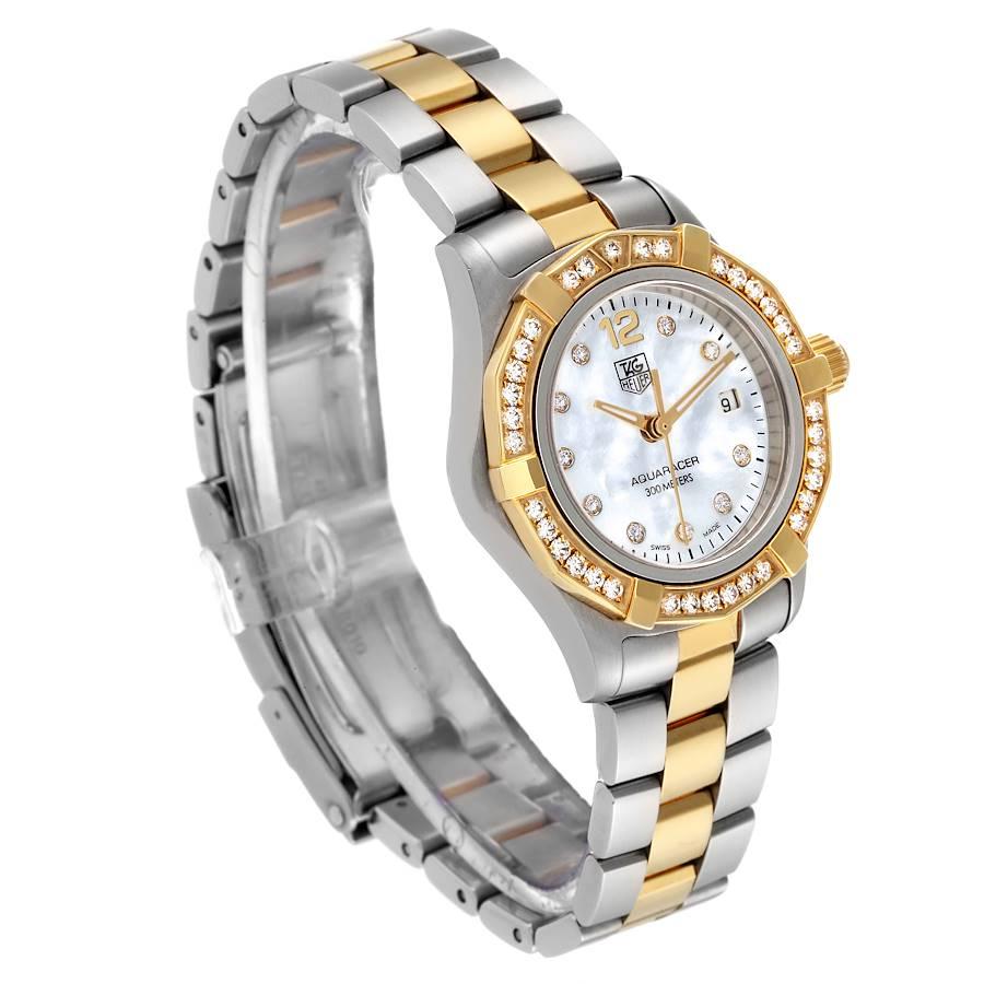 TAG Heuer Aquaracer Stahl Gelbgold MOP Diamant Damenuhr WAF1450 Kartene im Zustand „Hervorragend“ im Angebot in Atlanta, GA