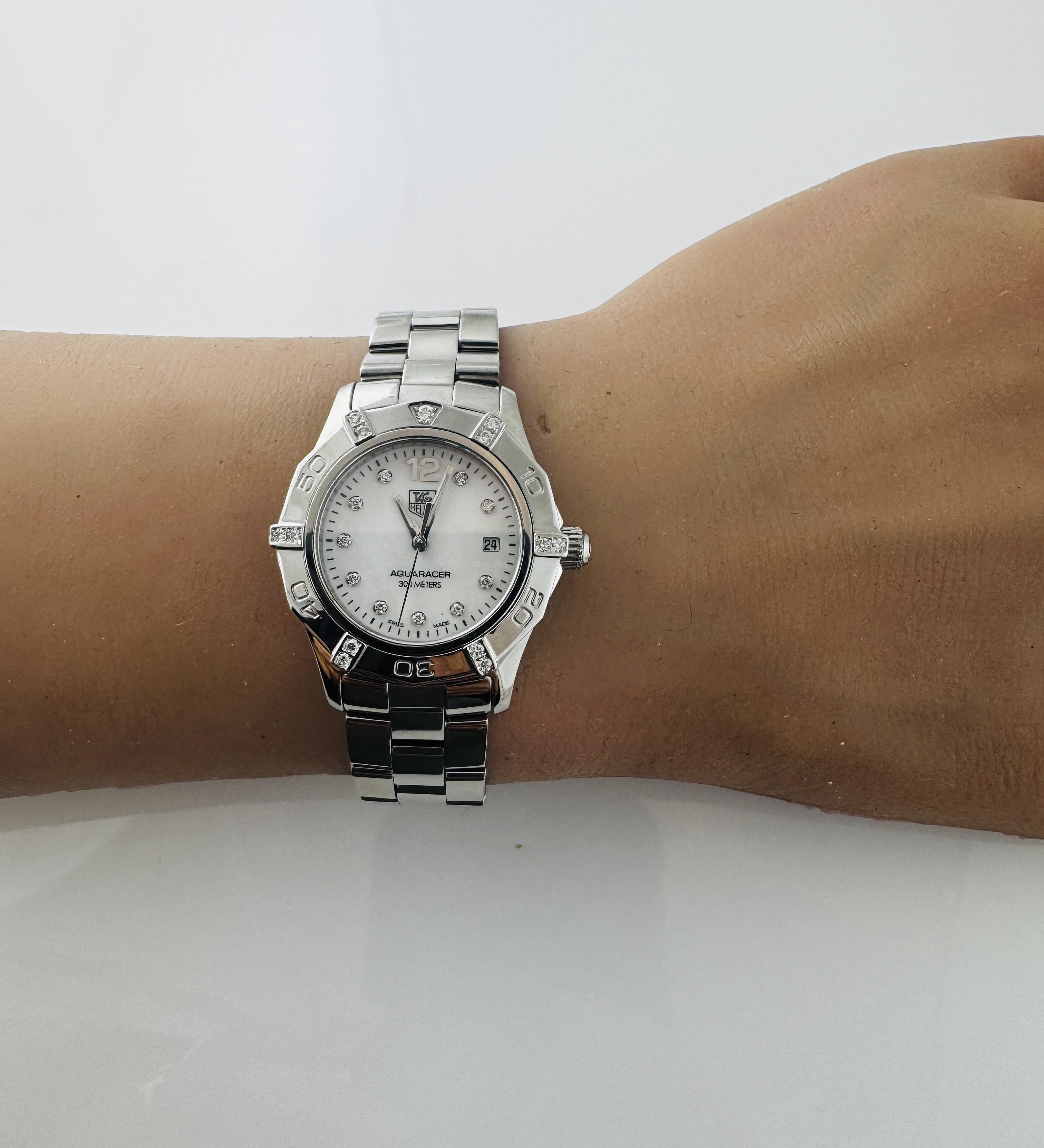 TAG Heuer Aquaracer WAF141G Ladies Diamond Watch MOP #23252 en vente 6