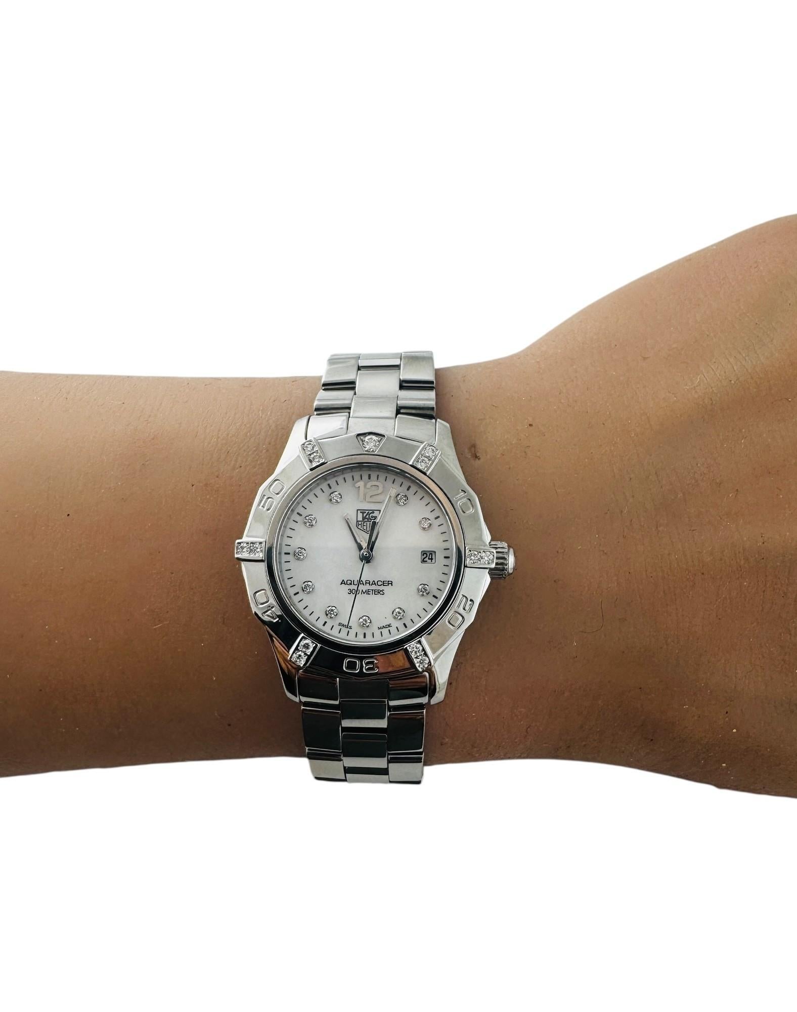 TAG Heuer Aquaracer WAF141G Ladies Diamond Watch MOP #23252 en vente 8