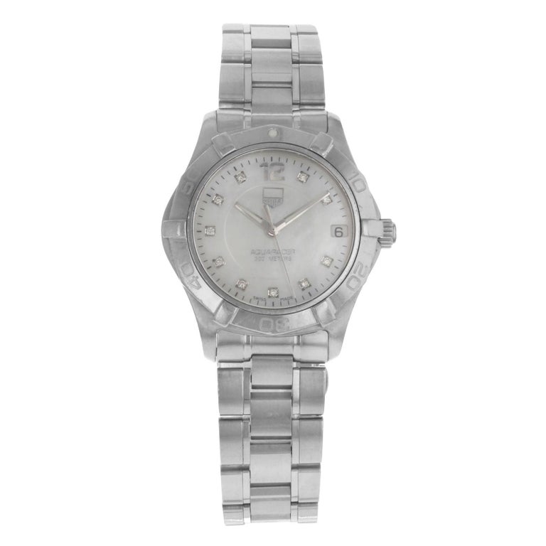 Tag Heuer Aquaracer White Mother Of Pearl Dial Steel Ladies Watch Waf1312 Ba0817 For Sale At 1stdibs