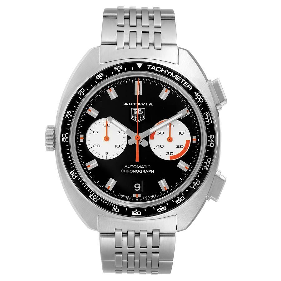 Tag Heuer Autavia Automatic Chronograph Mens Watch CY2111 Box Card. Automatic self-winding movement. Stainless steel case 43.0 mm. Stainless steel bezel with tachymeter scale. Scratch resistant sapphire crystal. Black dial with index hour markers.