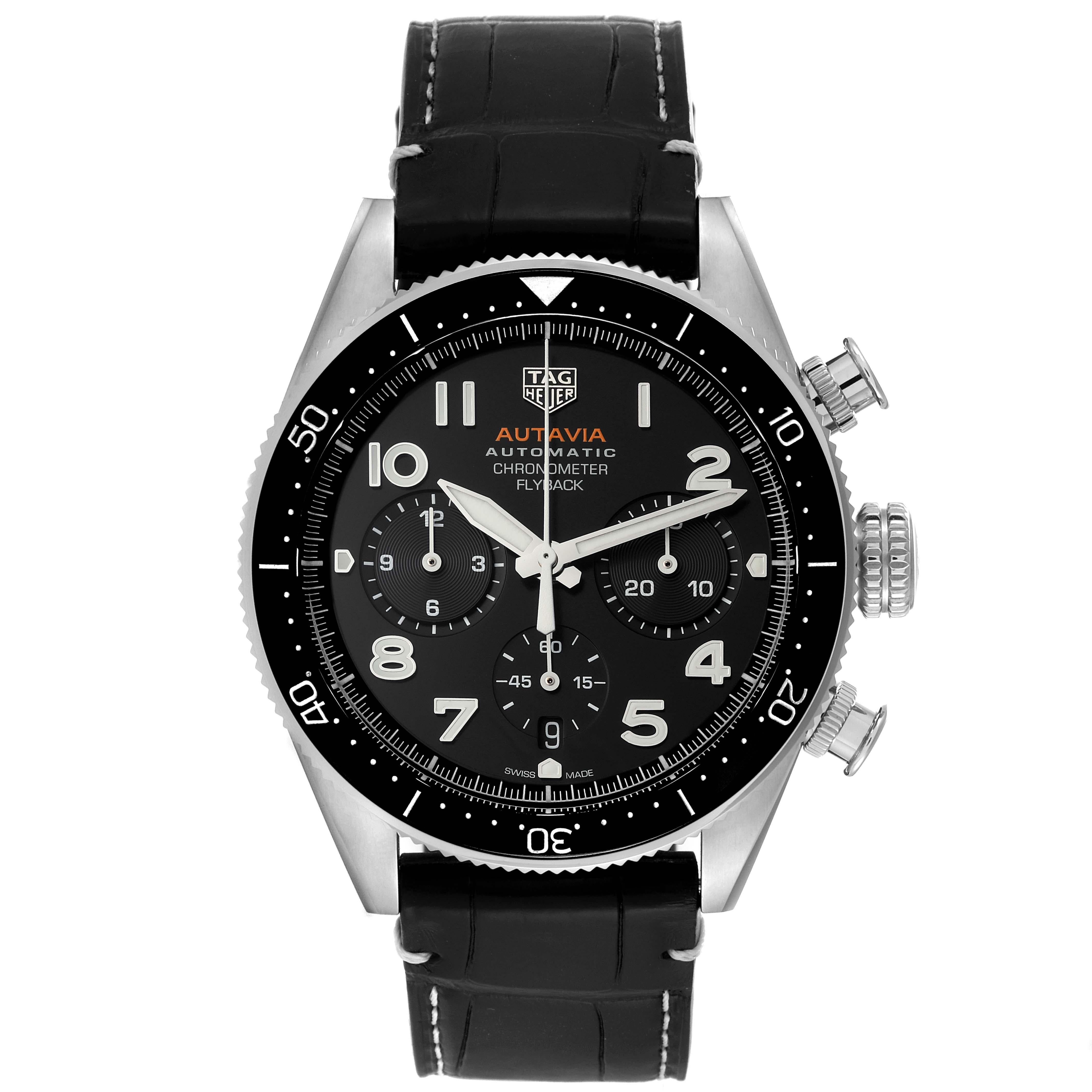 Tag Heuer Autavia Chronometer Flyback Steel Mens Watch CBE511A Unworn. Tag Heuer Caliber HEUER 02 COSC Flyback automatic self-winding chronograph movement. Stainless steel case 42 mm in diameter. Screw down crown. Transparent exhibition sapphire
