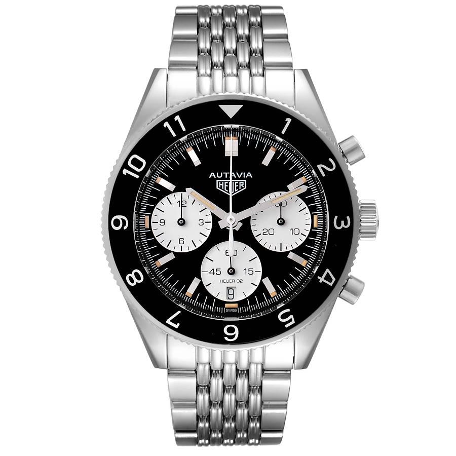 Tag Heuer Autavia Heritage Calibre Heuer 02 Steel Mens Watch CBE2110 Box Card. Tag Heuer Caliber HEUER 02 automatic self-winding chronograph  movement. Stainless steel case 42 mm in diameter. Exhibition sapphire crystal case back. Black aluminum
