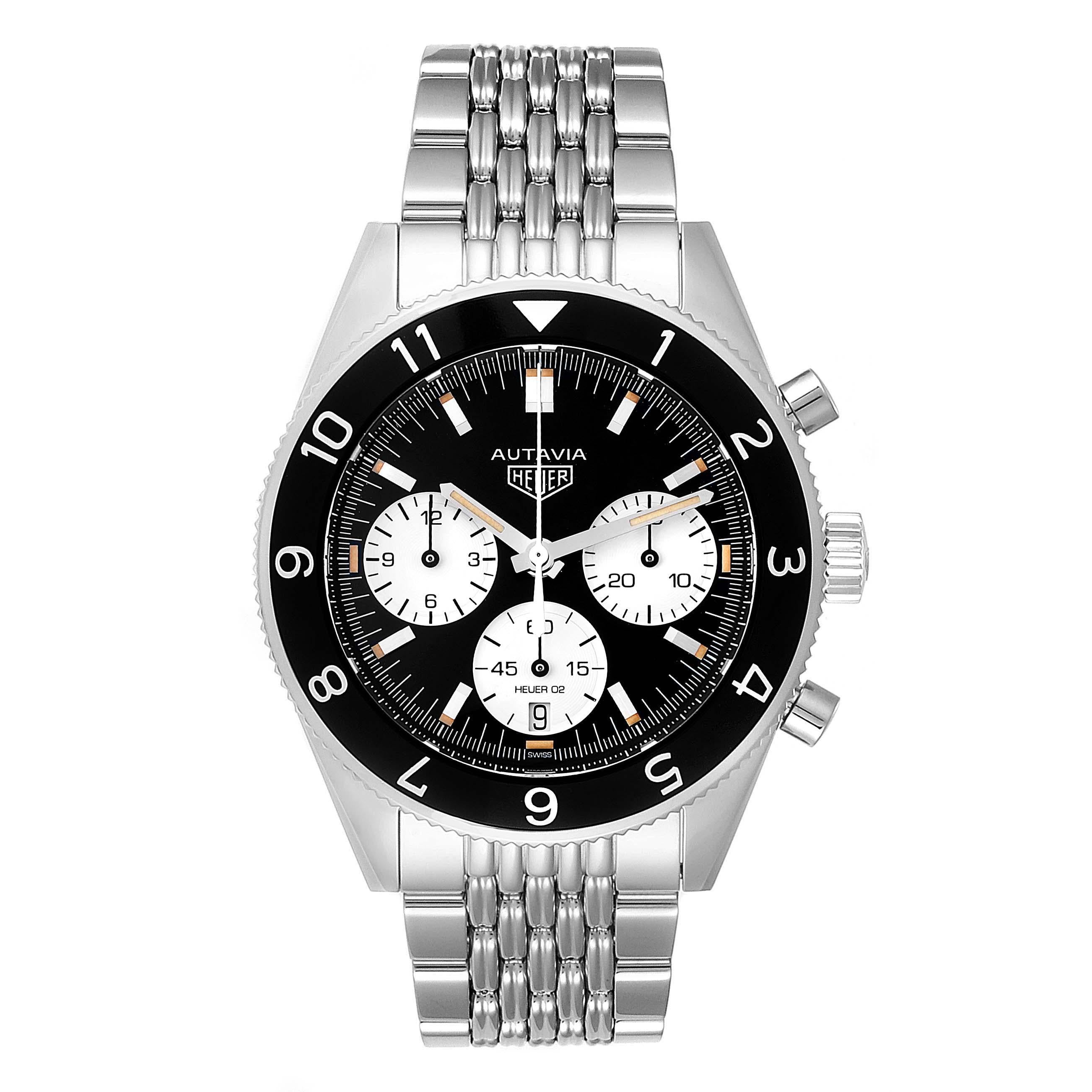 Tag Heuer Autavia Heritage Calibre Heuer 02 Steel Mens Watch CBE2110. Tag Heuer Caliber HEUER 02 automatic self-winding chronograph  movement. Stainless steel case 42 mm in diameter. Exhibition sapphire crystal case back. Black aluminum