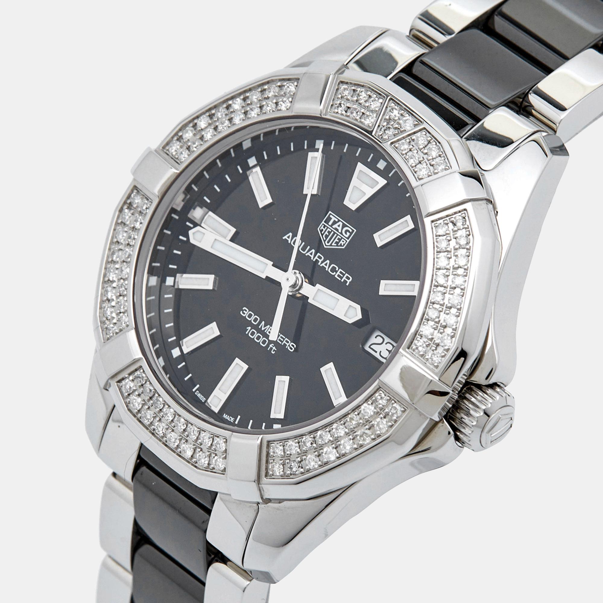 Mouvement esthétique TAG Heuer Black Diamond    Aquaracer WAY131E.BA0913 Montre-bracelet pour femme 35 mm