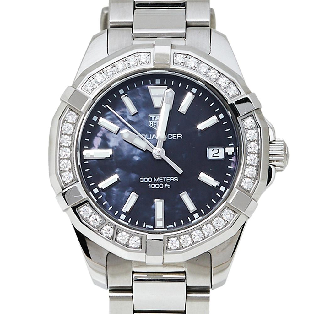 Uncut Tag Heuer Black Mother of Pearl Diamonds Stainless Steel Women's Wristwatch 35MM