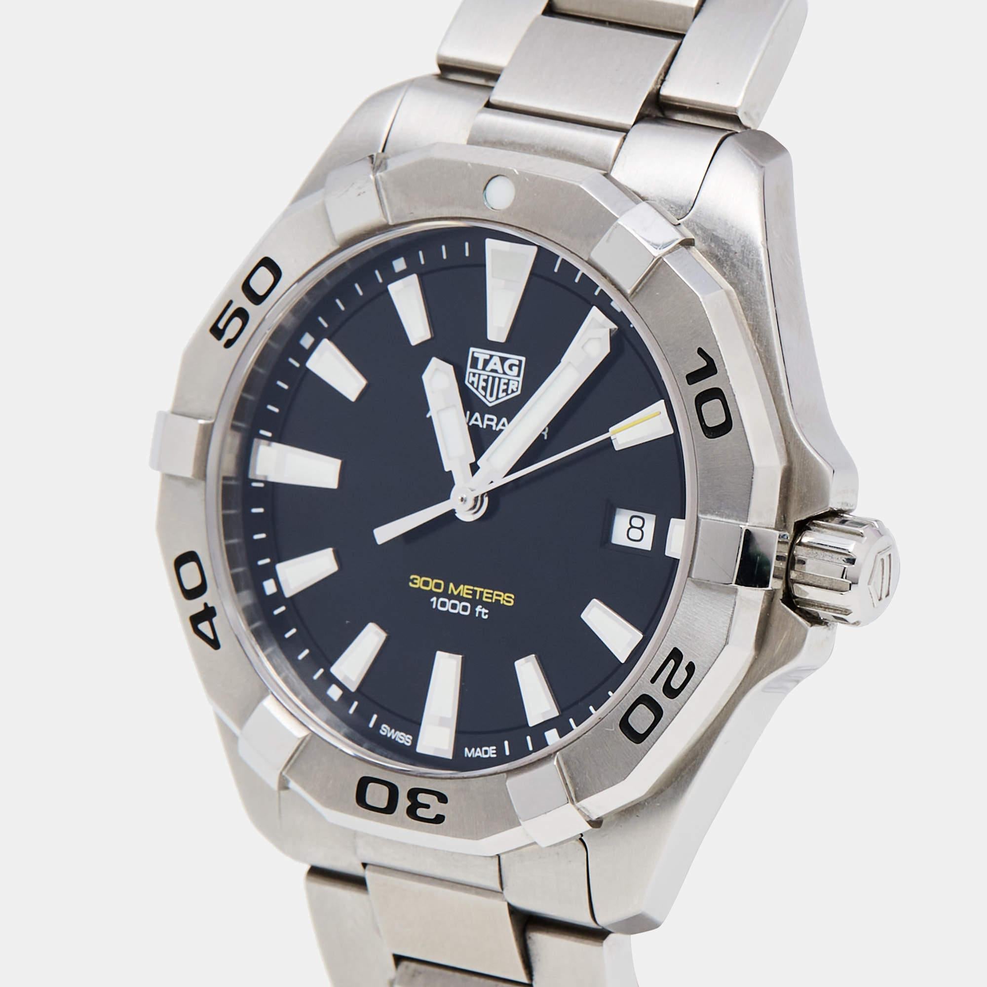 TAG Heuer Black Stainless Steel Aquaracer WBD1110.BA0928 Men's Wristwatch 41 mm 1