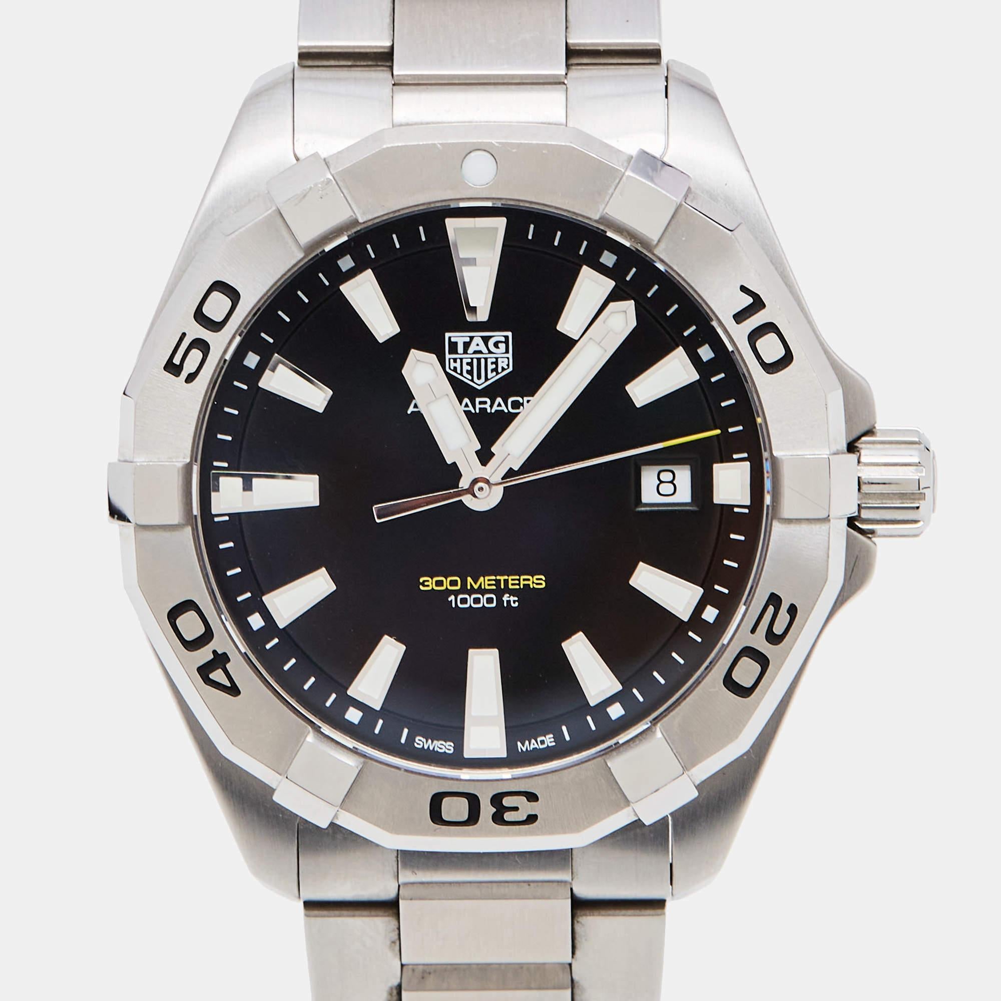 TAG Heuer Black Stainless Steel Aquaracer WBD1110.BA0928 Men's Wristwatch 41 mm 2