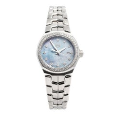 Used Tag Heuer Blue MOP Diamonds Stainless Steel Link Women's Wristwatch 32 mm