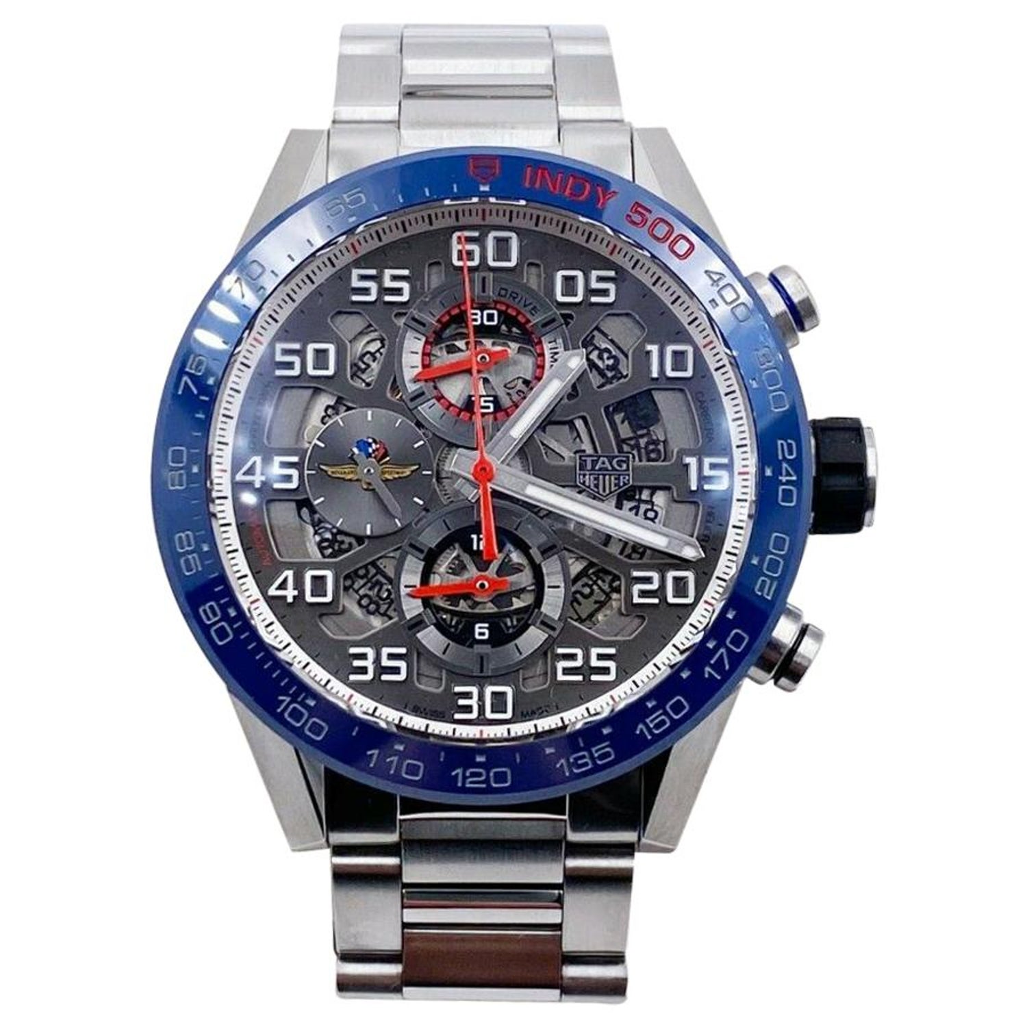 TAG Heuer  Carrera Skeleton Indy 500 Blue Bezel Stainless  Card For Sale at 1stDibs | indy blue engagement ring, tag heuer skeleton