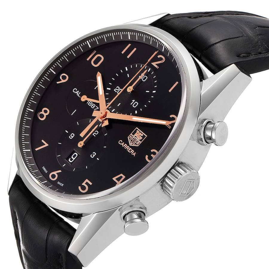 TAG Heuer Carrera 1887 Schwarzes Zifferblatt Chronograph Stahl Uhr CAR2014 Kartonkarte im Angebot 1