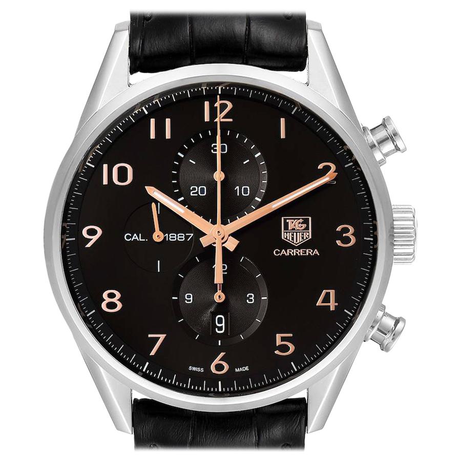 TAG Heuer Carrera 1887 Black Dial Chronograph Steel Watch CAR2014 Box Card
