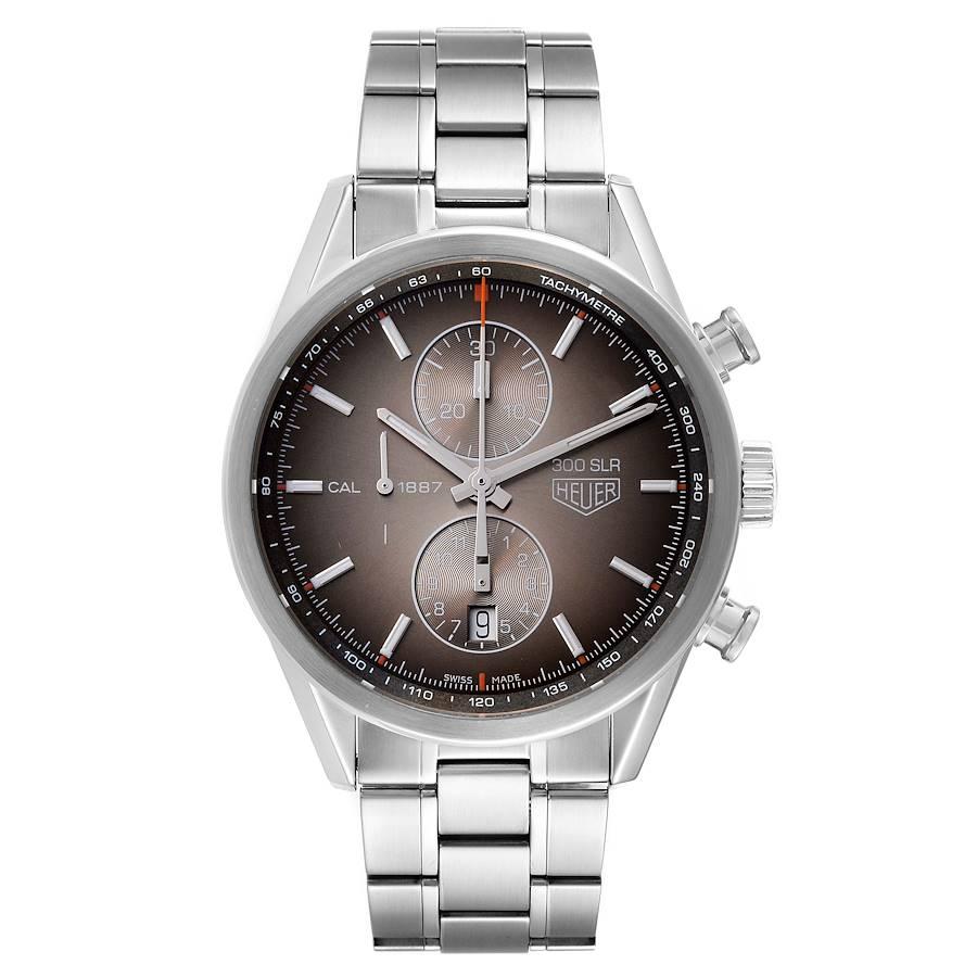 Tag Heuer Carrera 300 SLR Calibre 1887 Steel Mens Watch CAR2112 Box Card. Automatic self-winding movement. Stainless steel case 41.0 mm in diameter. Stainless steel smooth bezel. Scratch resistant sapphire crystal. Brown sunburst dial with steel