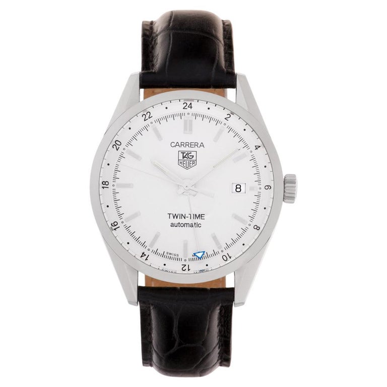 Leder Armband 19 Mm Für TAG Heuer Carrera Twin Time – Schwarz Mit Weißer Naht