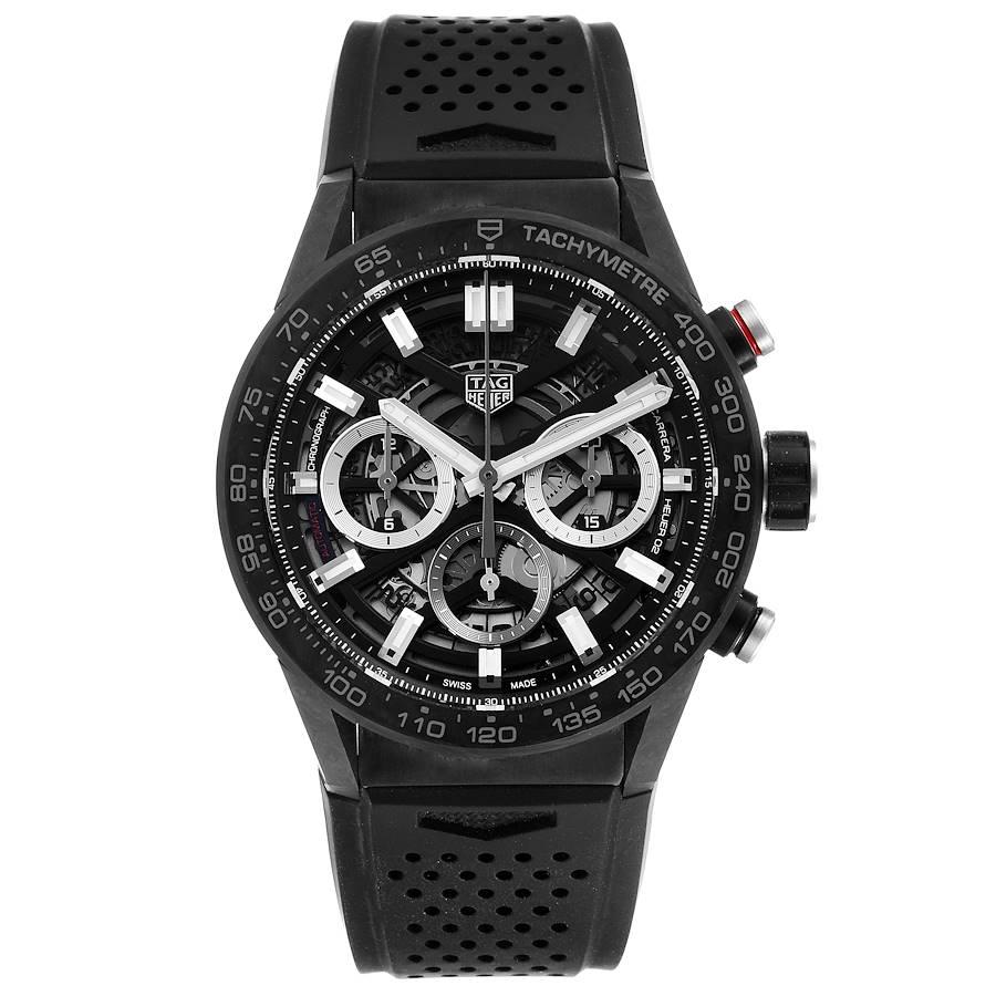 Tag Heuer Carrera Black PVD Steel Chronograph Mens Watch CBG2016 Unworn. Automatic self-winding movement. Black PVD stainless steel case 43.0 mm. Case thickness: 16.5mm. Transperent sapphire crystal back. Black ceramic showing tachymeter markings