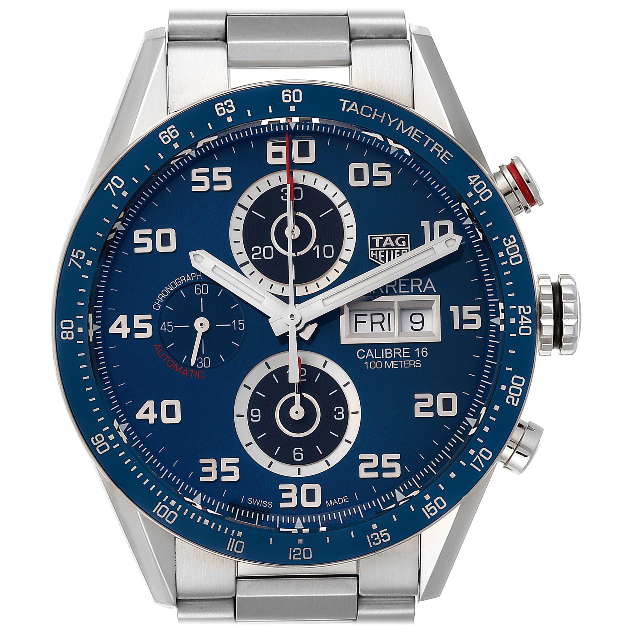 TAG Heuer Carrera Blue Dial Chronograph Steel Men's Watch CV2A1V For Sale