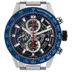 TAG Heuer Carrera Blue Skeleton Dial Chronograph Mens Watch CAR201T Box Card