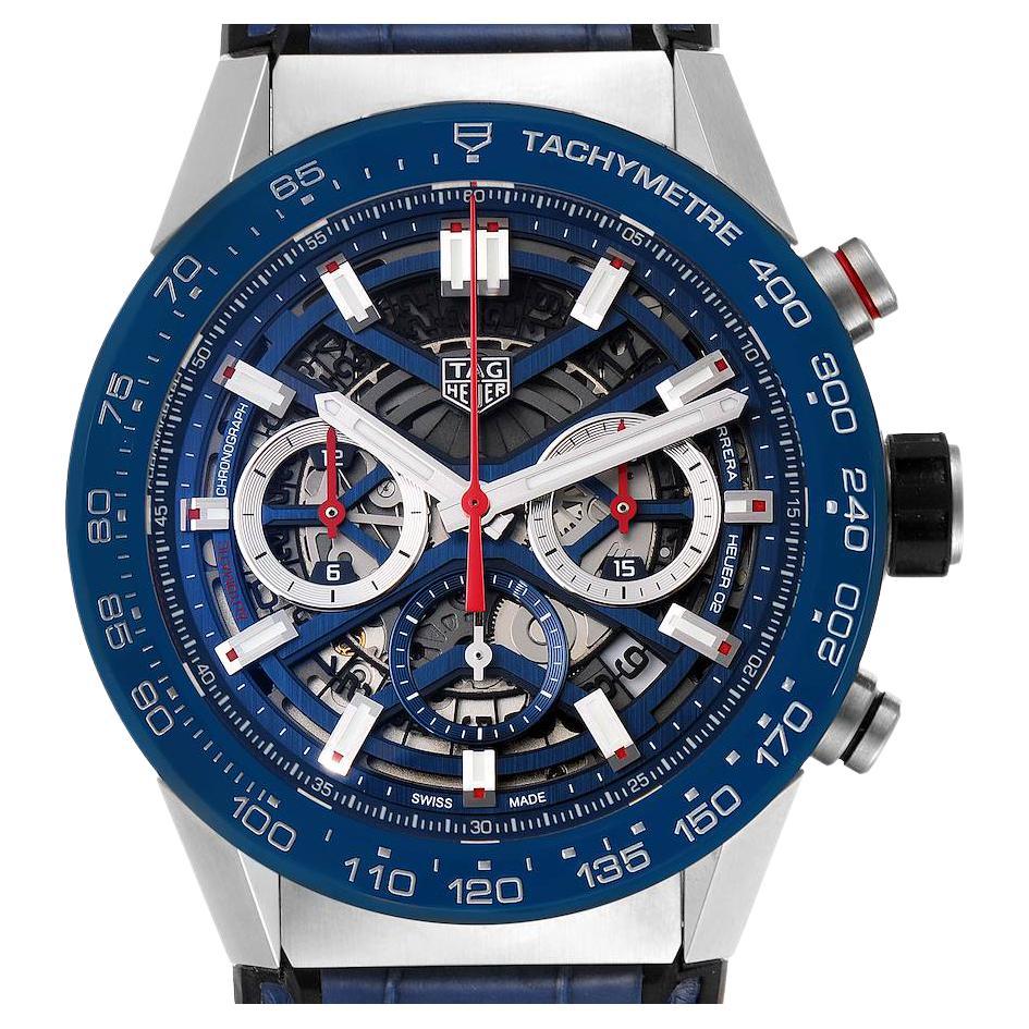 TAG Heuer Carrera Blue Skeletonized Dial Mens Watch CBG2A11 Box Card For Sale