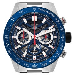 Tag Heuer Carrera Blue Skeletonized Dial Steel Mens Watch CBG2A11 Box Card