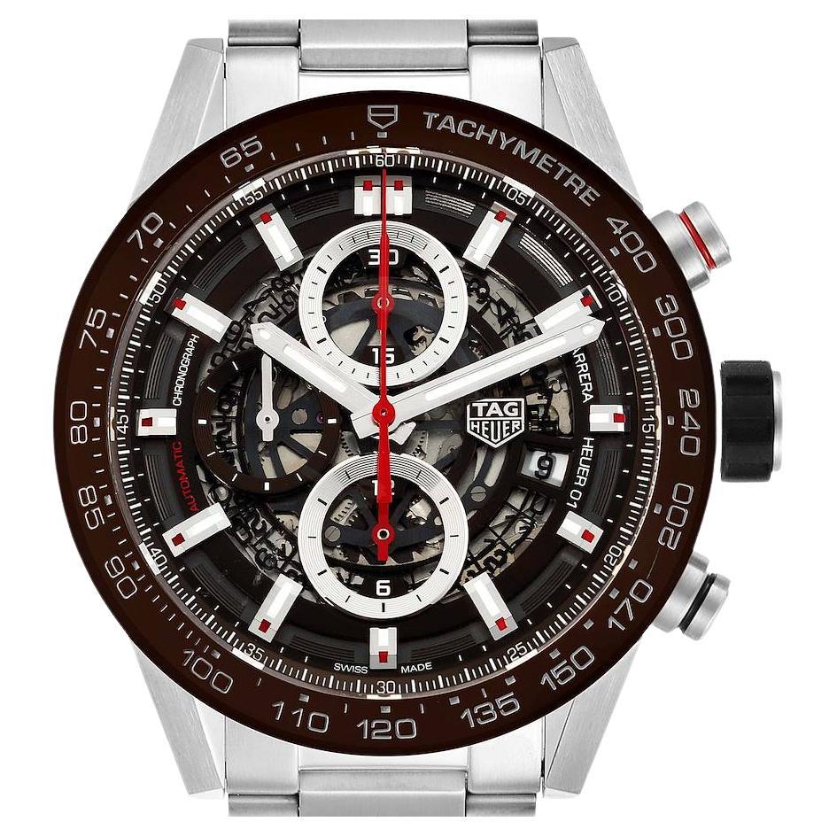 Tag Heuer Carrara Brown Skeleton Dial Chronograph Watch CAR201U Box Card For Sale