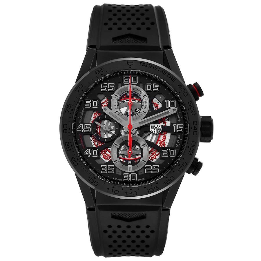 TAG Heuer Carrera Caliber 01 Tokyo LE Ceramic Mens Watch CAR201D. Automatic self-winding movement. Black ceramic case 43 mm. Case thickness: 16.5 mm. Exhibition sapphire crystal caseback with Tokyo limited edition. Stainless steel with rubber fluted