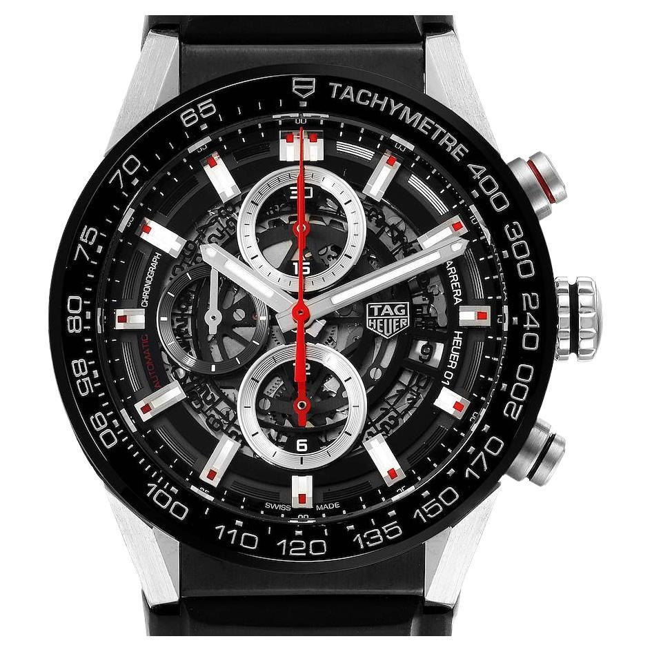 TAG Heuer Carrera Caliber Heuer 01 Skeleton Mens Watch CAR201V Box Card For Sale