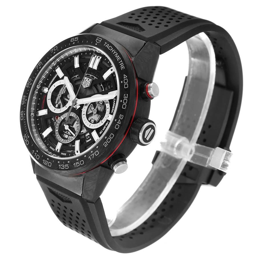 TAG Heuer Carrera Calibre 02 Skeleton Carbon Watch CBG2A91 Unworn In Excellent Condition For Sale In Atlanta, GA