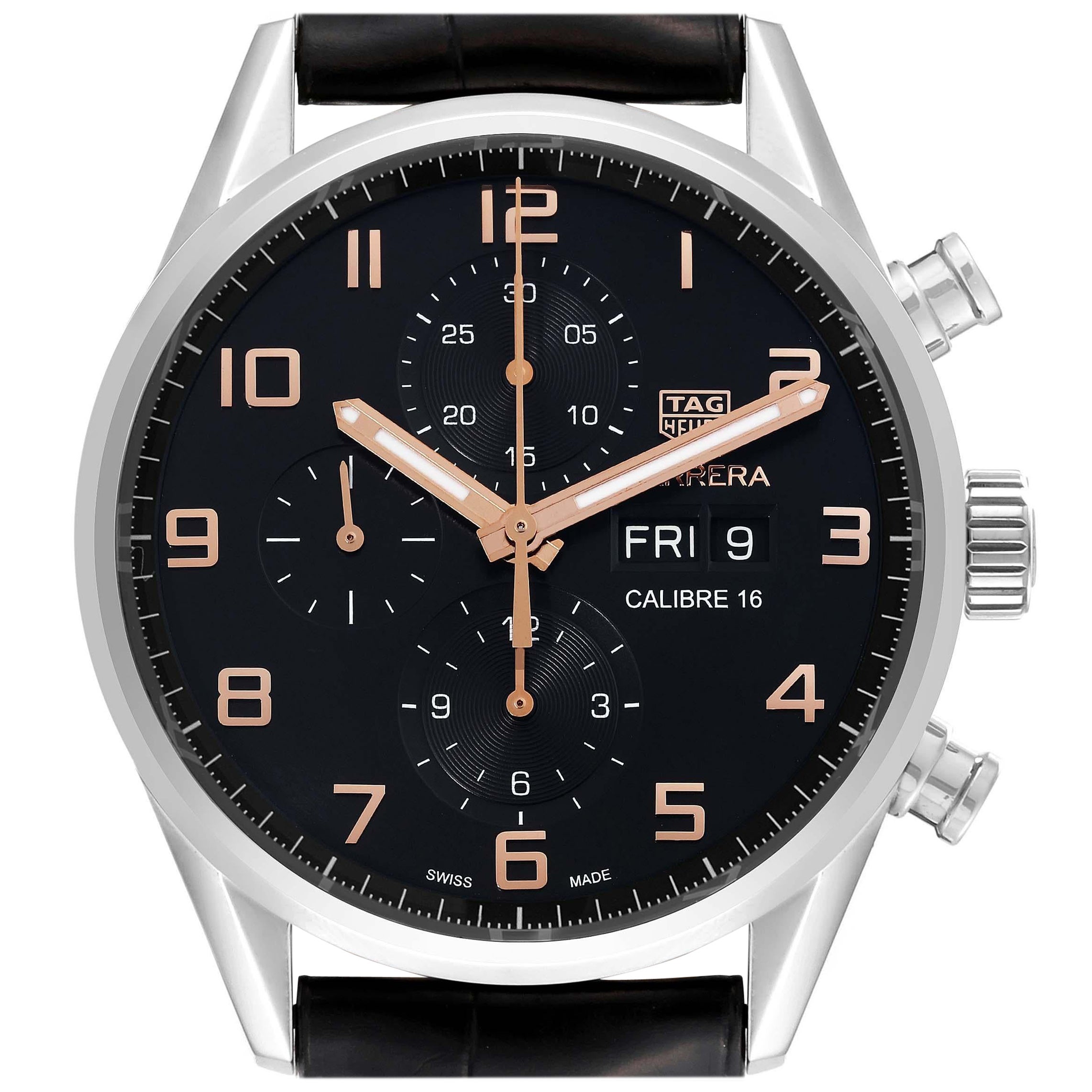 Tag Heuer Carrera Calibre 16 Chronograph Steel Mens Watch CV2A1AB Box Card