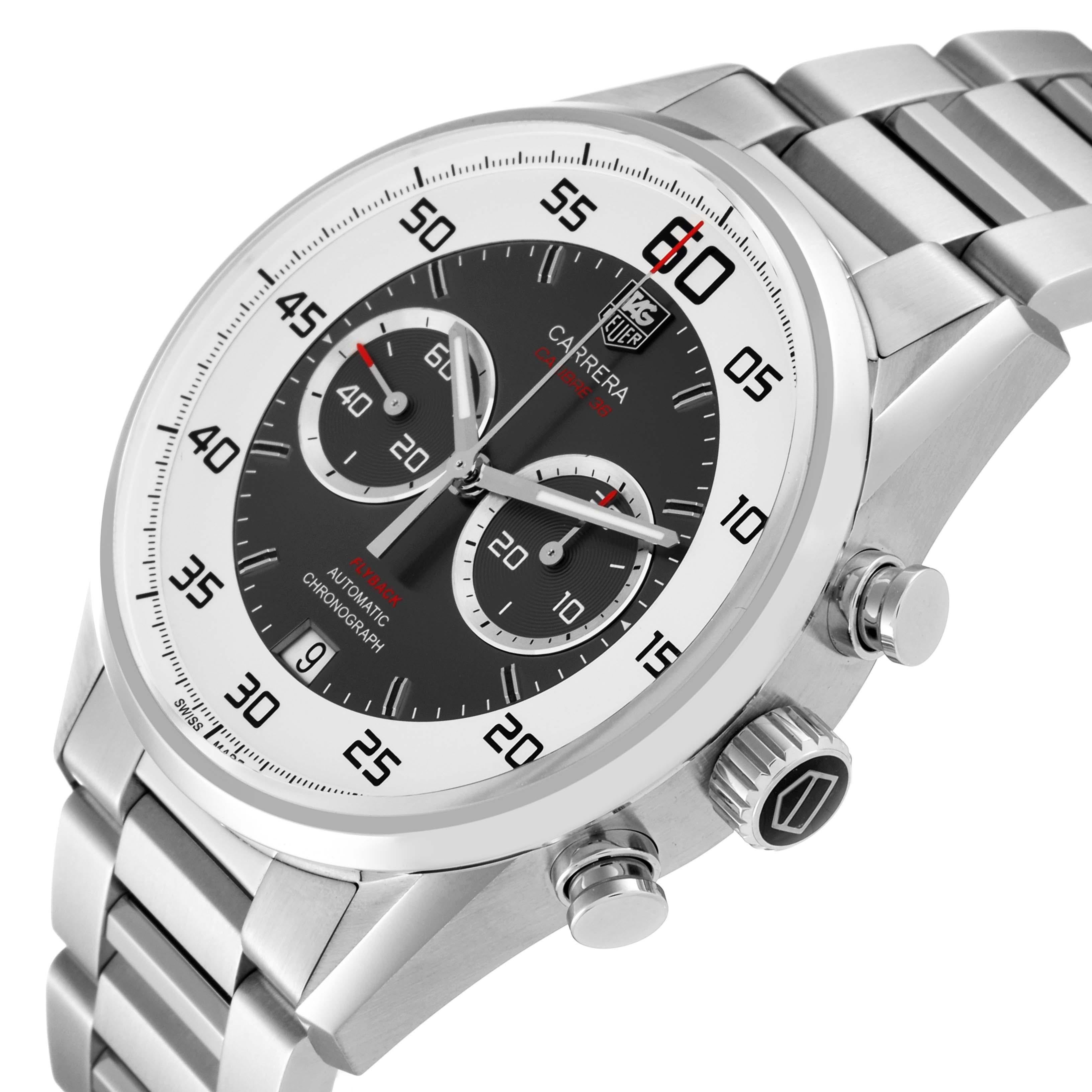 Tag Heuer Carrera Calibre 36 Flyback Steel Mens Watch CAR2B11 Box Card For Sale 4