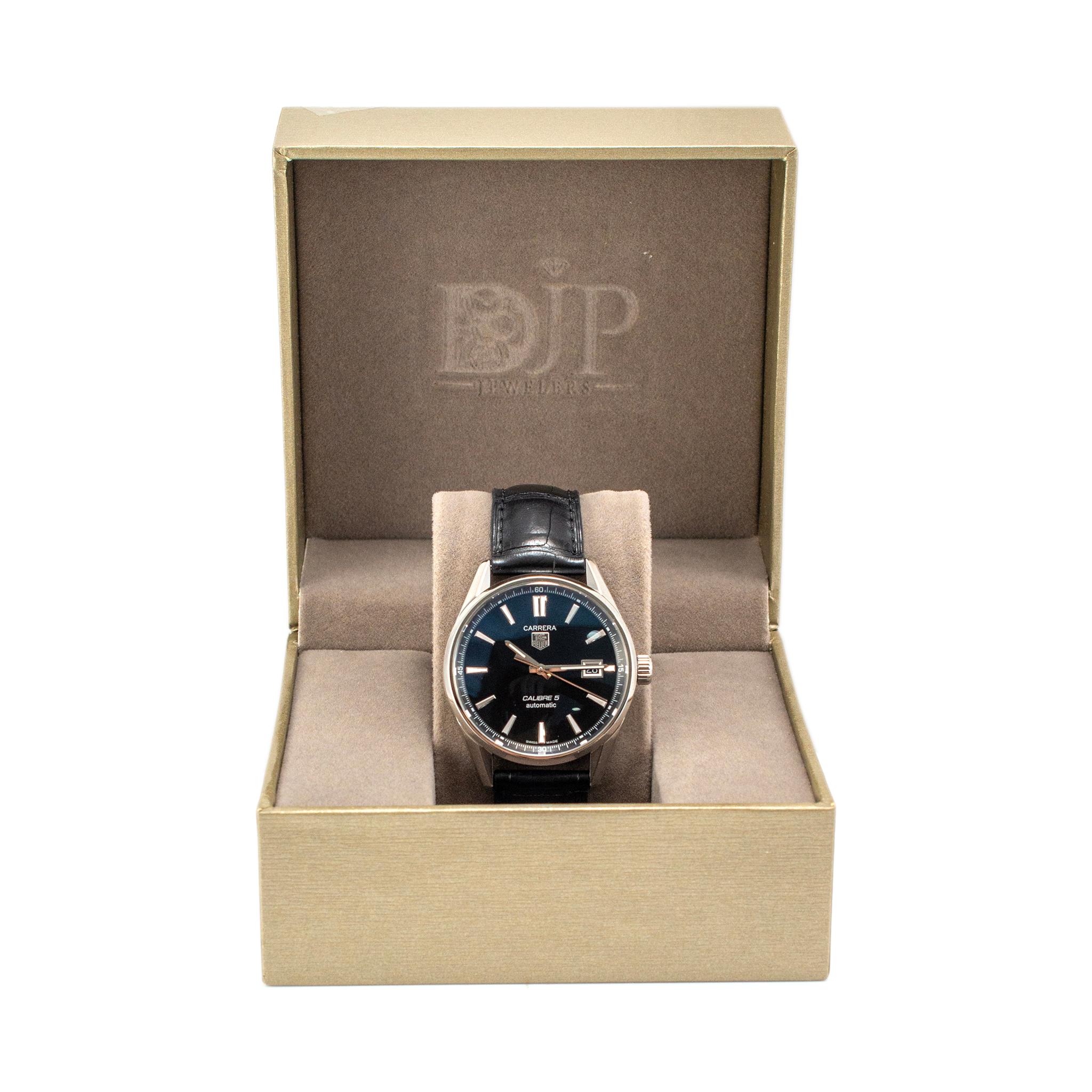 Tag Heuer Carrera Kaliber 5 39MM WAR211A Schwarze Edelstahl-Uhr aus Leder 6