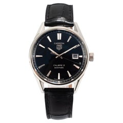 Tag Heuer Carrera Kaliber 5 39MM WAR211A Schwarze Edelstahl-Uhr aus Leder