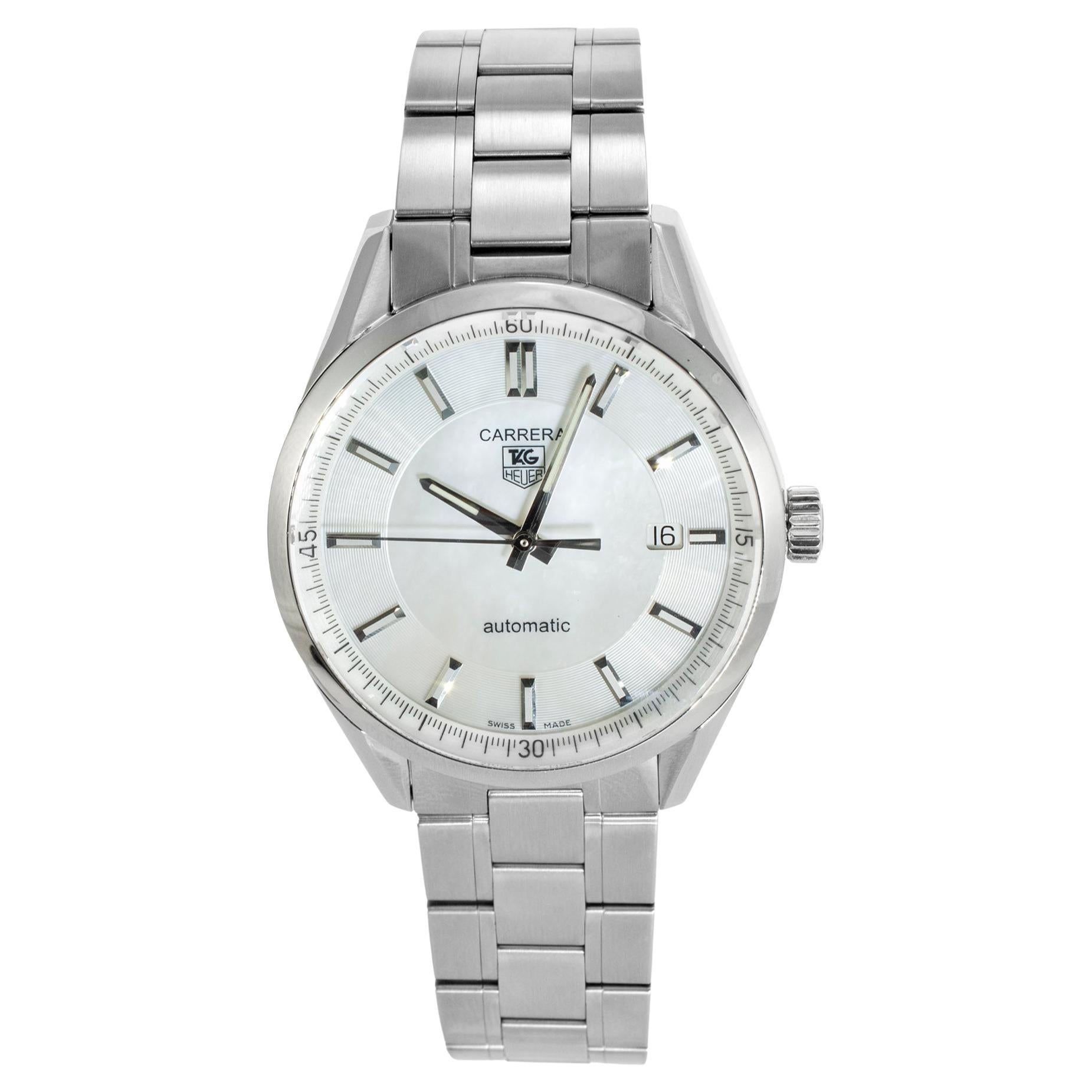 Tag Heuer Carrera Calibre 5 39MM wv211d Mother of Pearl Steel Automatic Watch