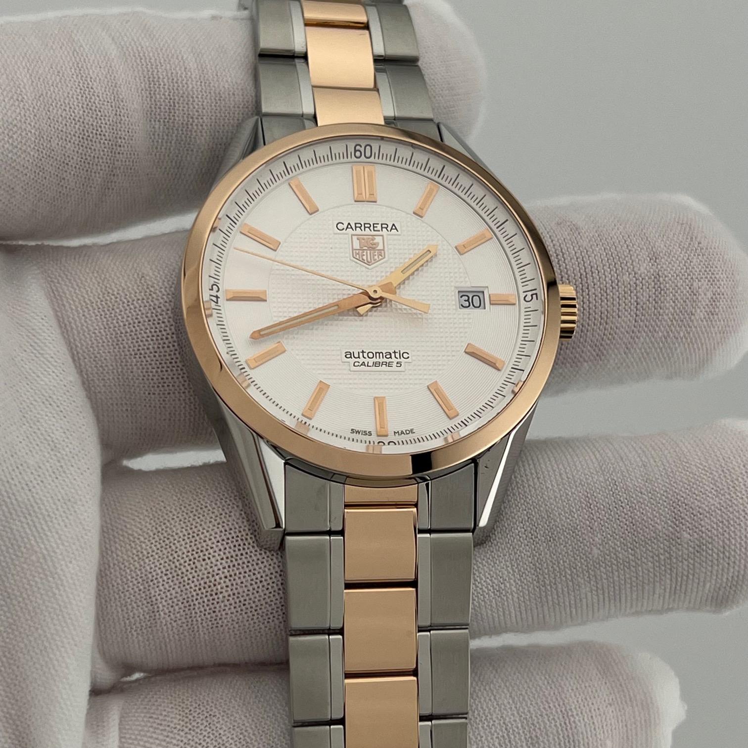 TAG Heuer Carrera Kaliber 5 WV215E 39mm 18k Rose Gold Edelstahl im Angebot 6