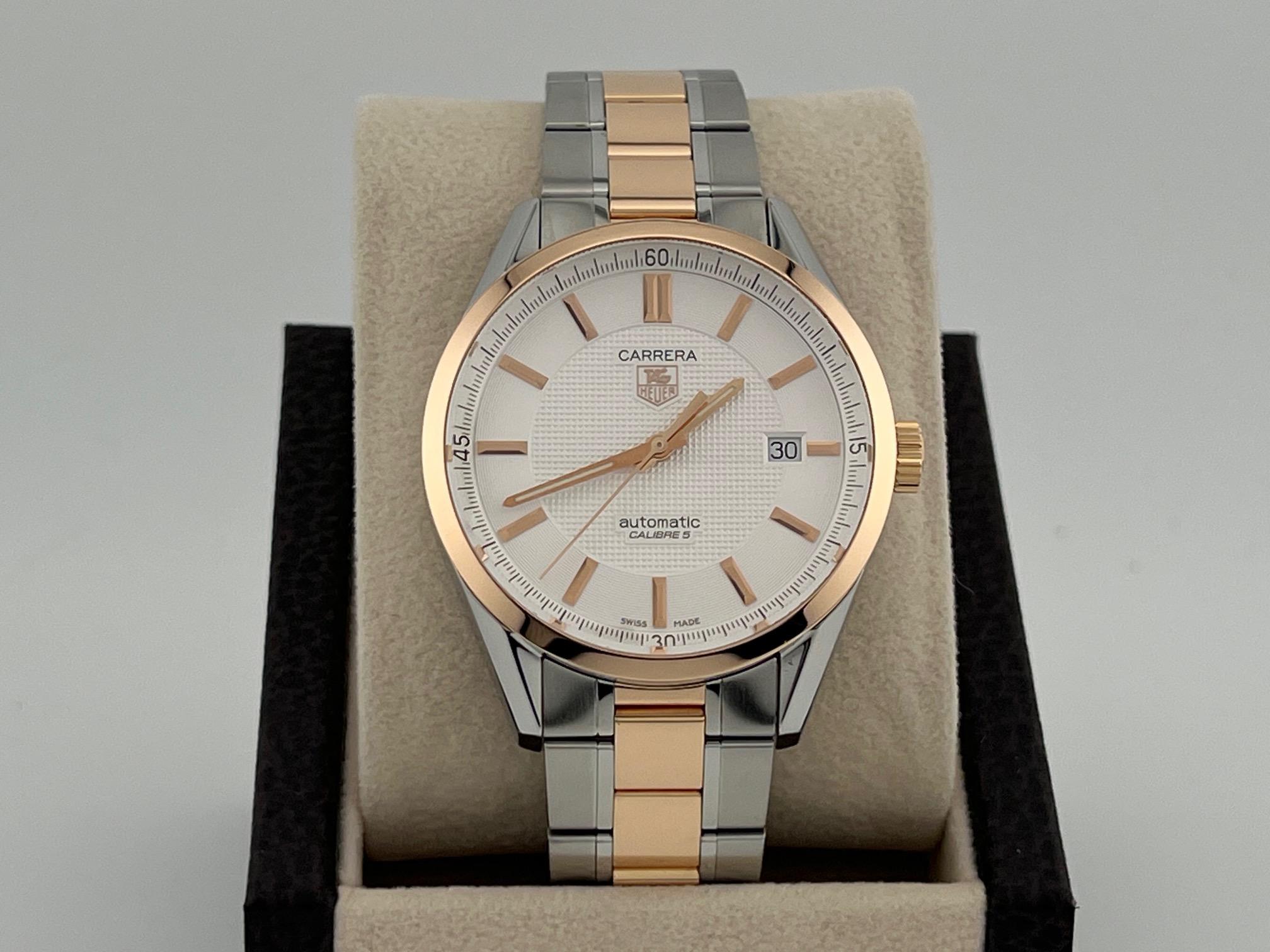 TAG Heuer Carrera Kaliber 5 WV215E 39mm 18k Rose Gold Edelstahl im Angebot 7