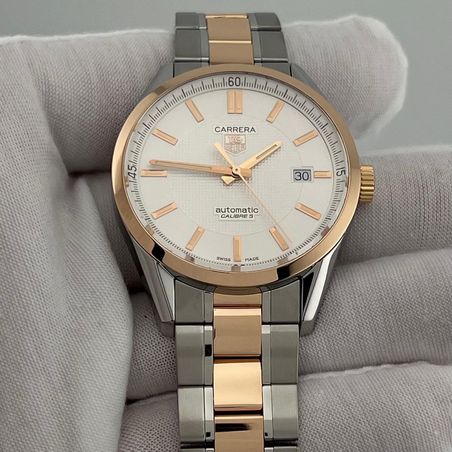 TAG Heuer Carrera Kaliber 5 WV215E 39mm 18k Rose Gold Edelstahl im Zustand „Gut“ im Angebot in San Diego, CA